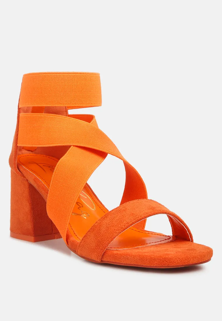 Elastic Strappy Block Heel Sandals