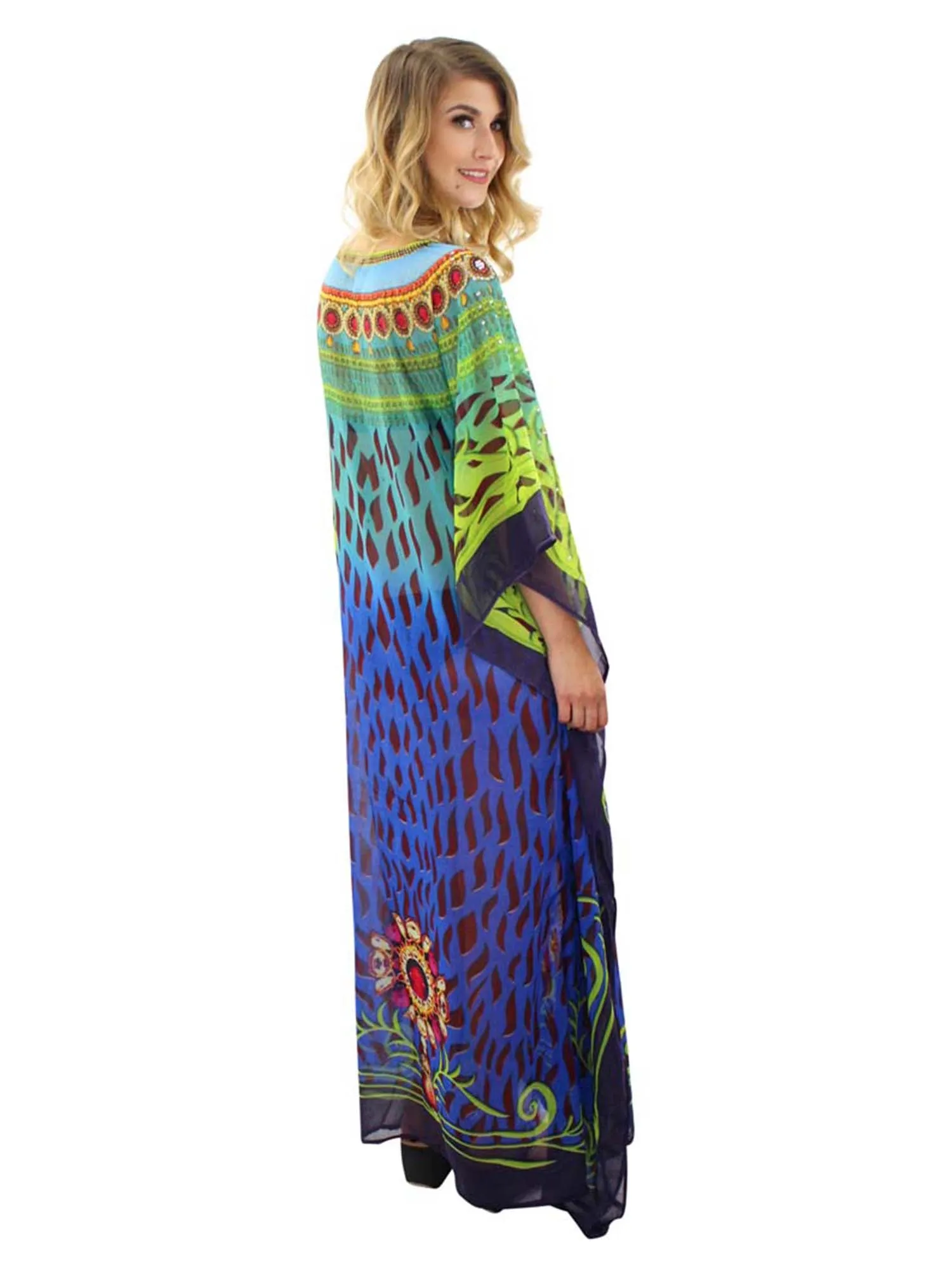 Elegant Blue Long Bohemian Cover Up Dress