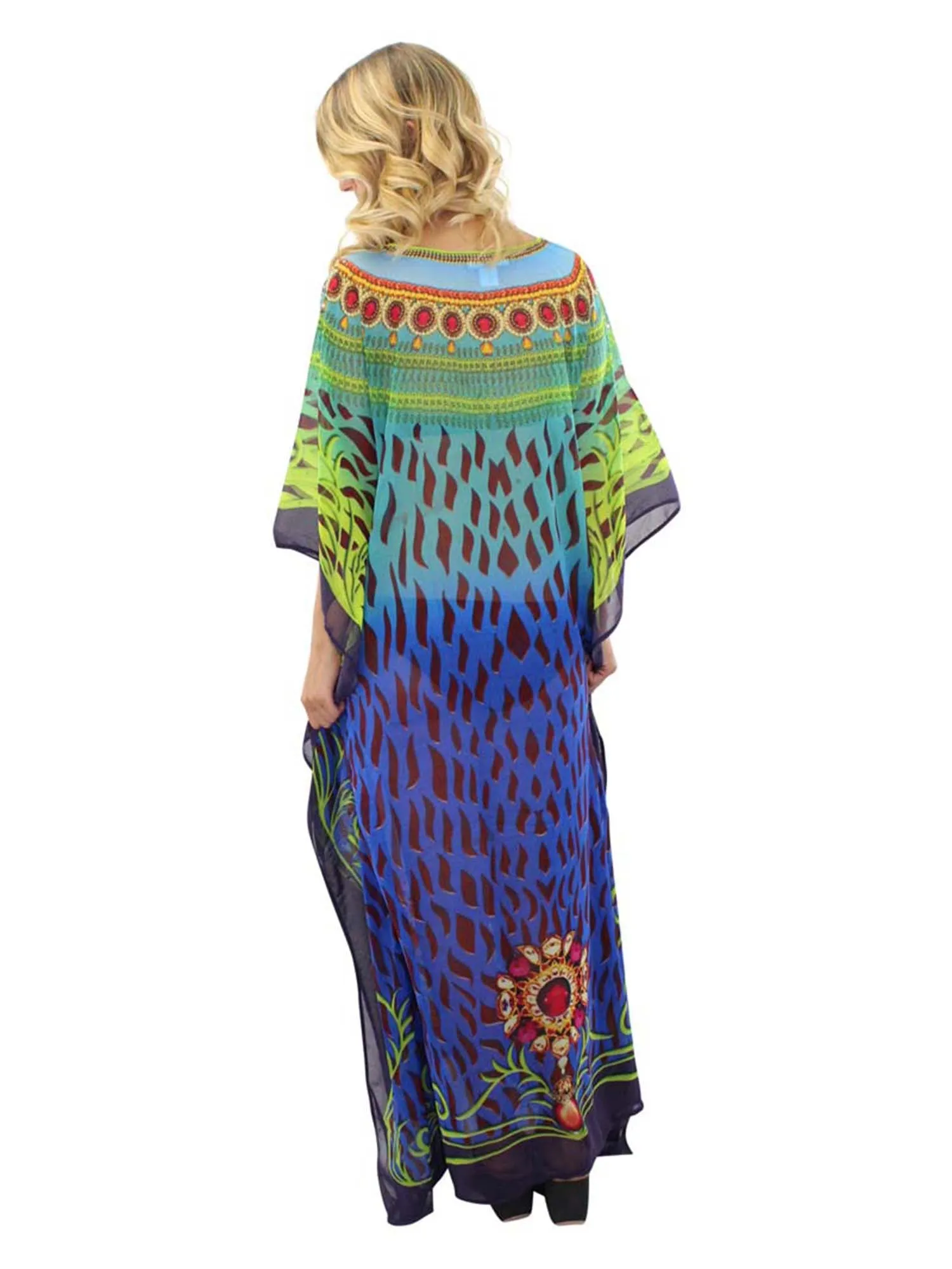 Elegant Blue Long Bohemian Cover Up Dress