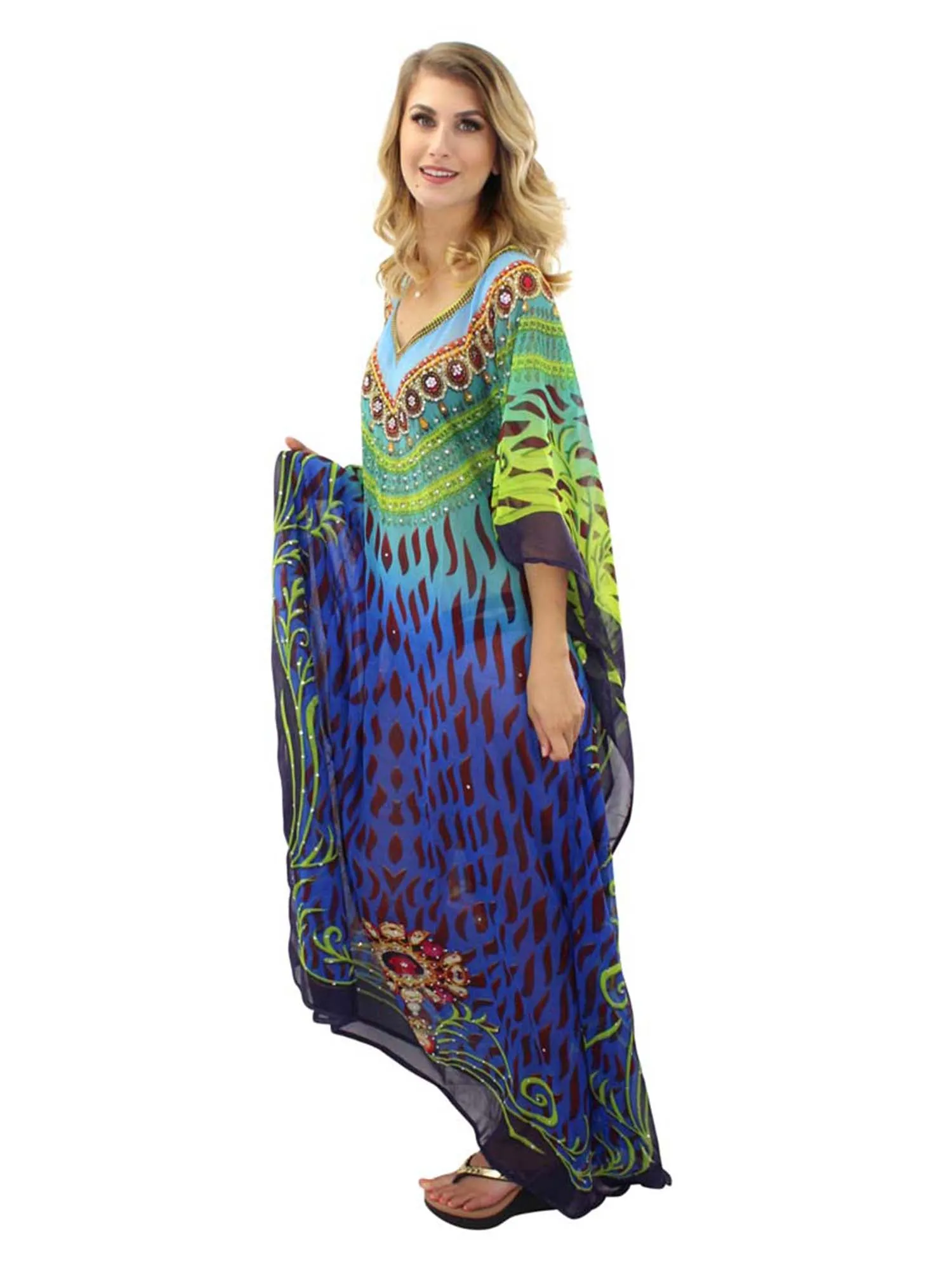 Elegant Blue Long Bohemian Cover Up Dress