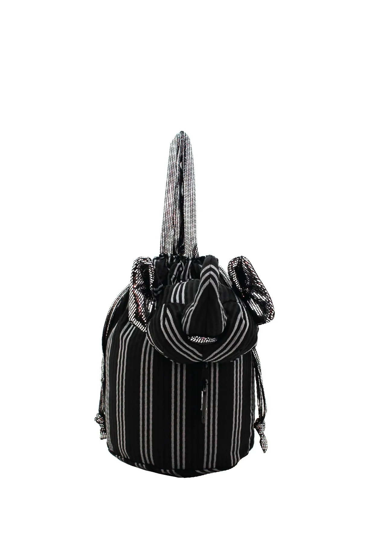 ELEPH FOLDABLE PLEAT 3 STRIPE - POUCH : Black / Grey