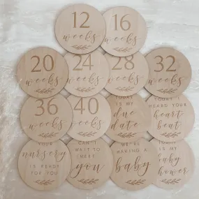 Etched Wooden Pregnancy Milestone Collection - Set of 14 - 10cm