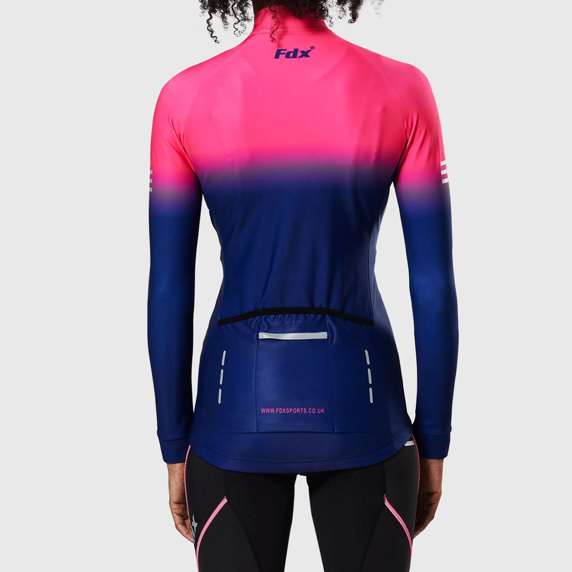 Fdx Duo Women's & Girl's Pink / Blue Thermal Roubaix Long Sleeve Cycling Jersey