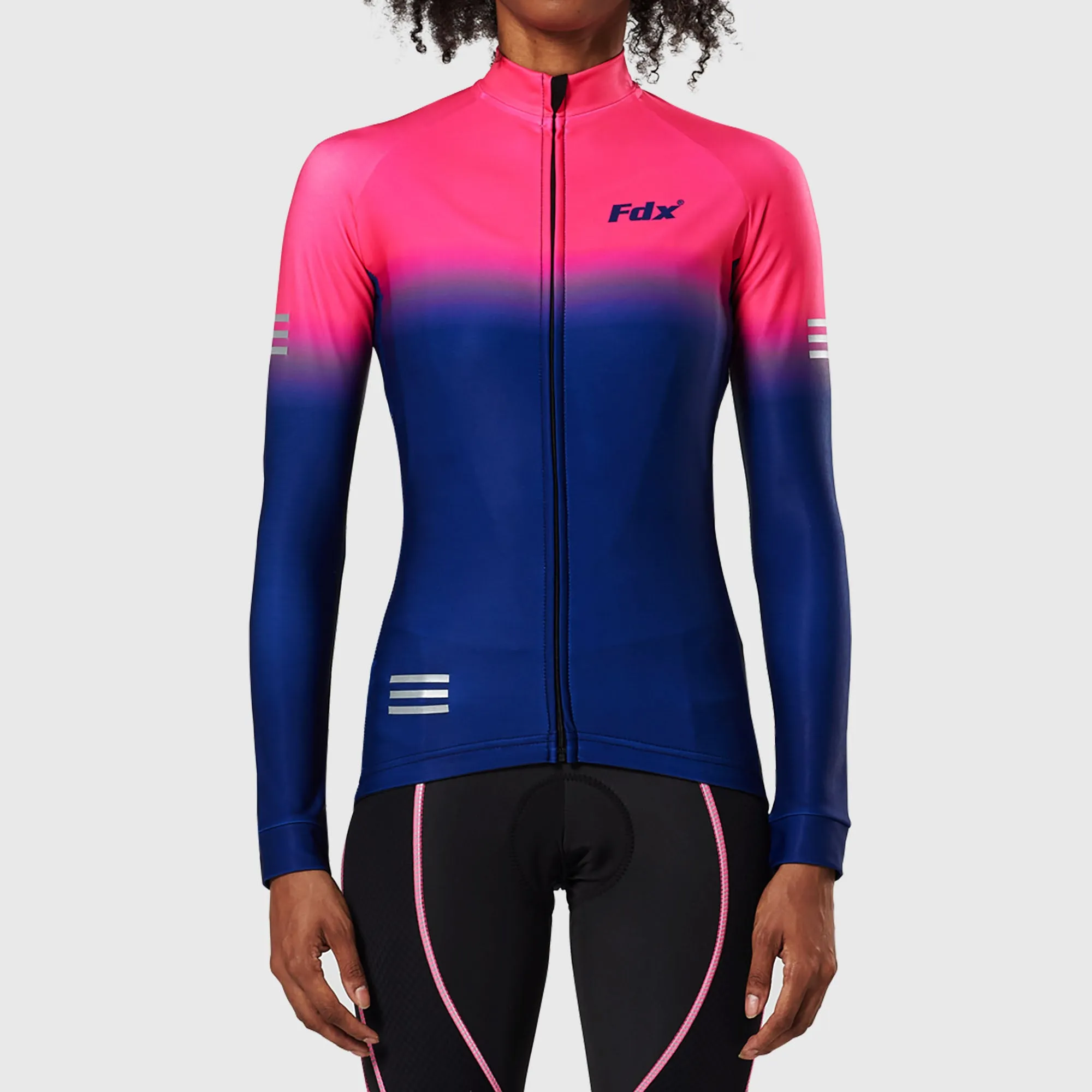 Fdx Duo Women's & Girl's Pink / Blue Thermal Roubaix Long Sleeve Cycling Jersey