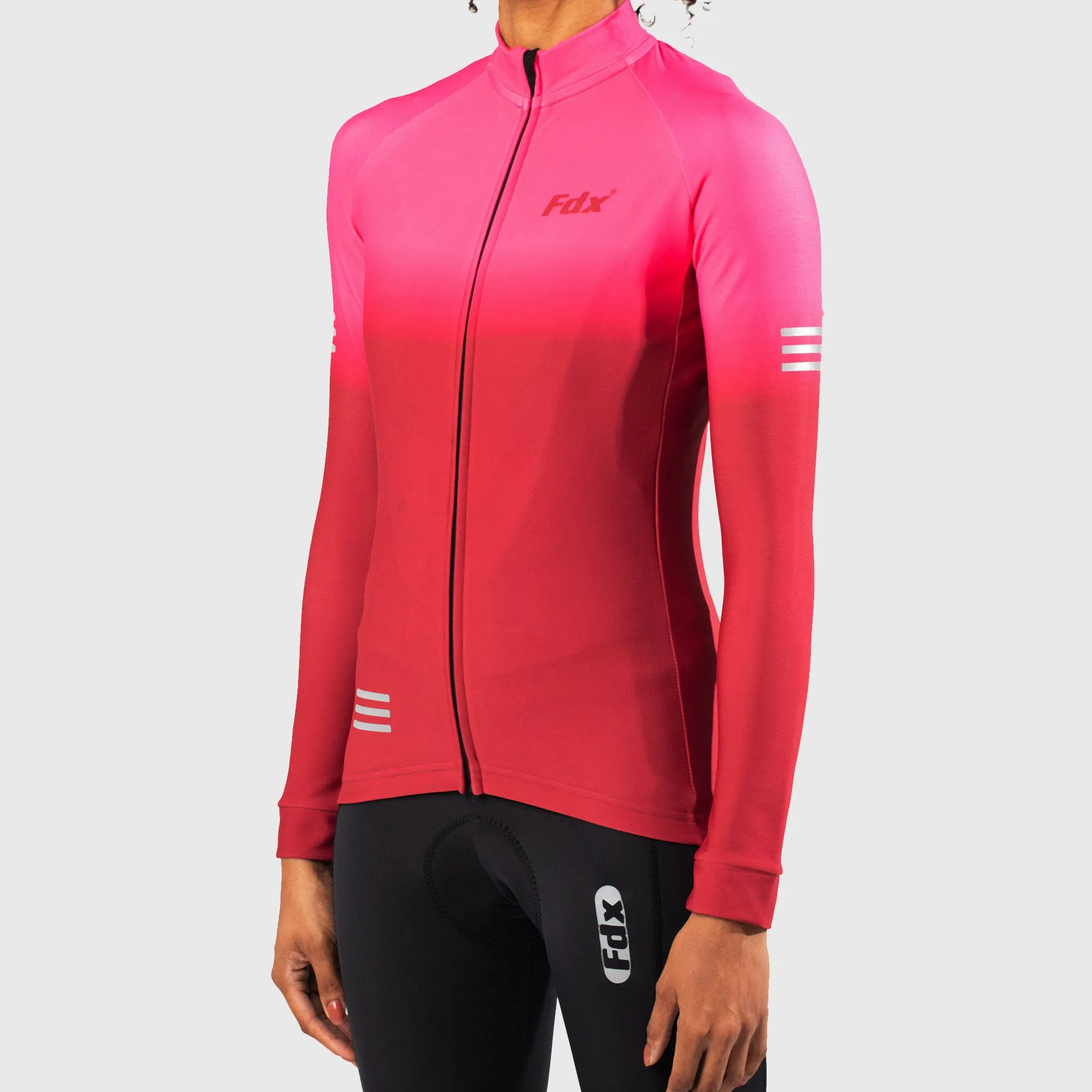 Fdx Duo Women's & Girl's Pink / Maroon Thermal Roubaix Long Sleeve Cycling Jersey