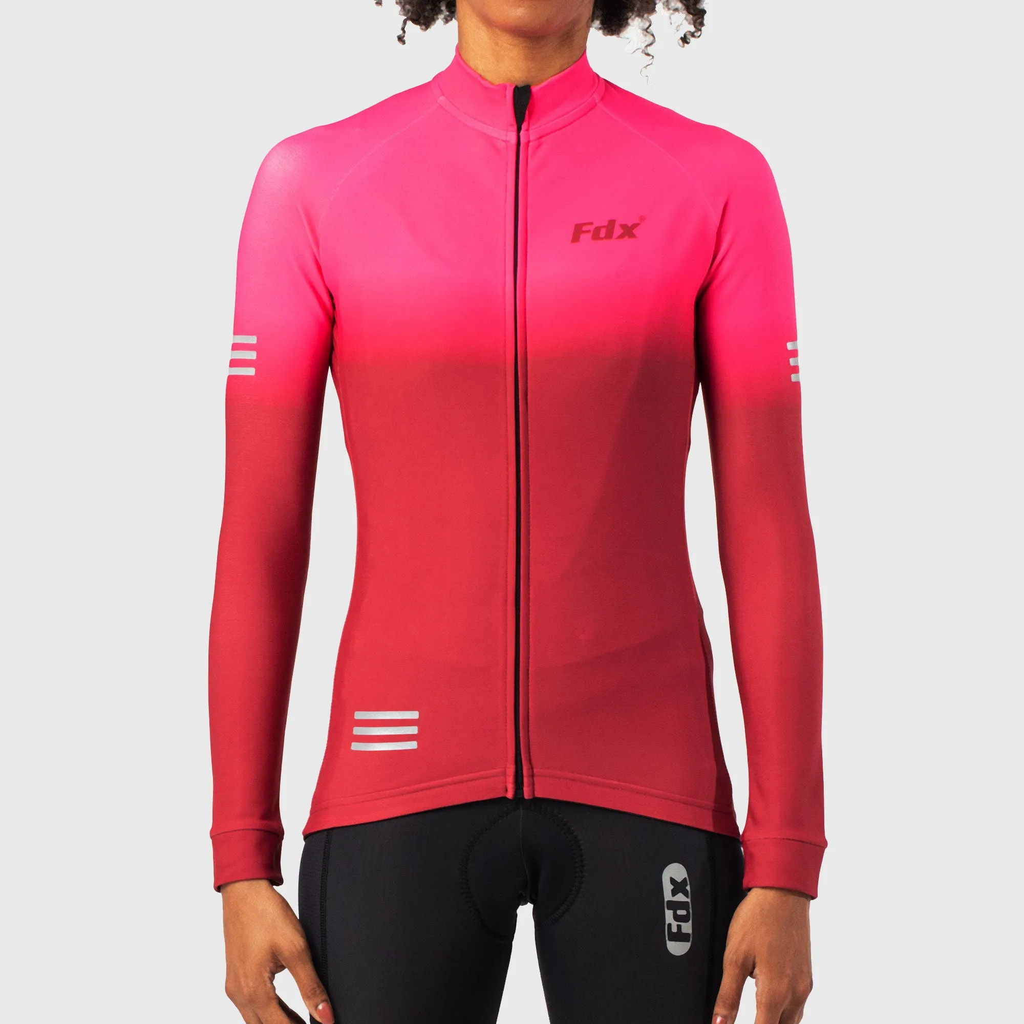 Fdx Duo Women's & Girl's Pink / Maroon Thermal Roubaix Long Sleeve Cycling Jersey