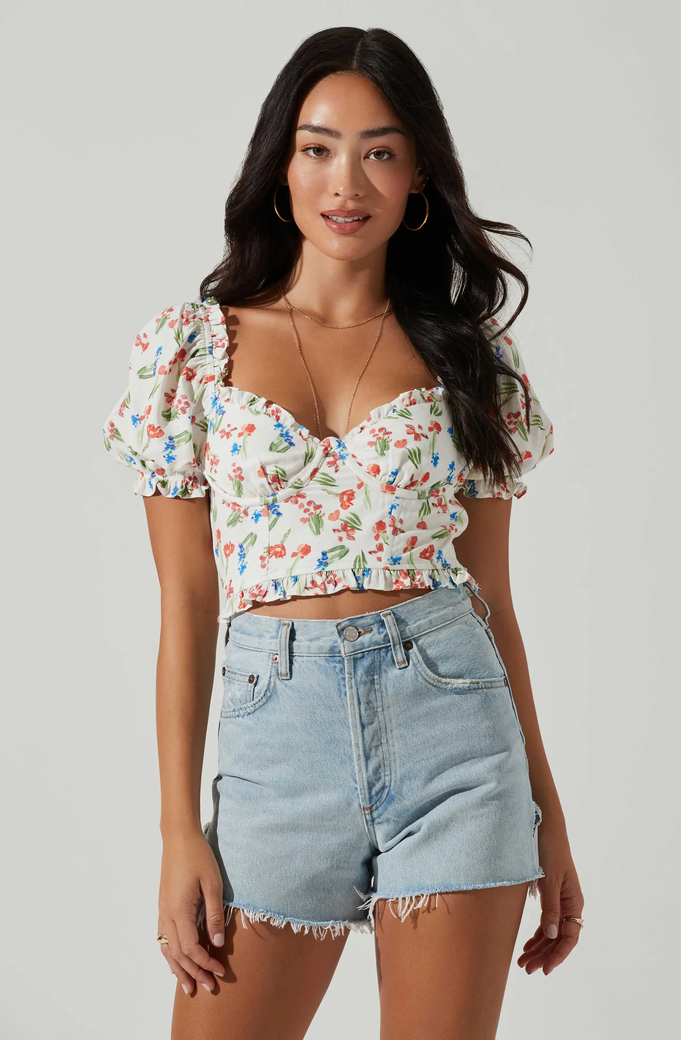 Feronia Floral Sweetheart Puff Sleeve Top