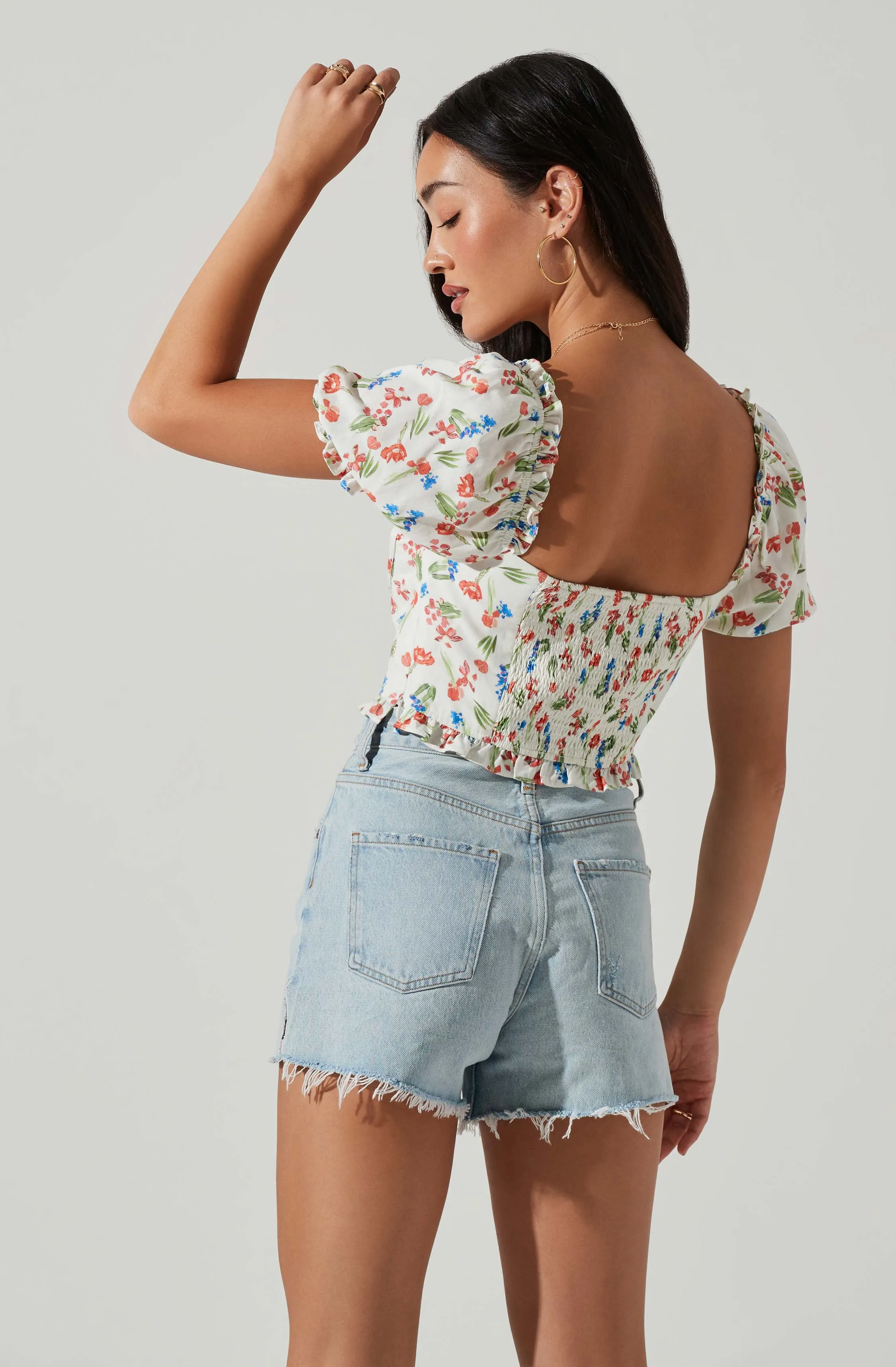 Feronia Floral Sweetheart Puff Sleeve Top