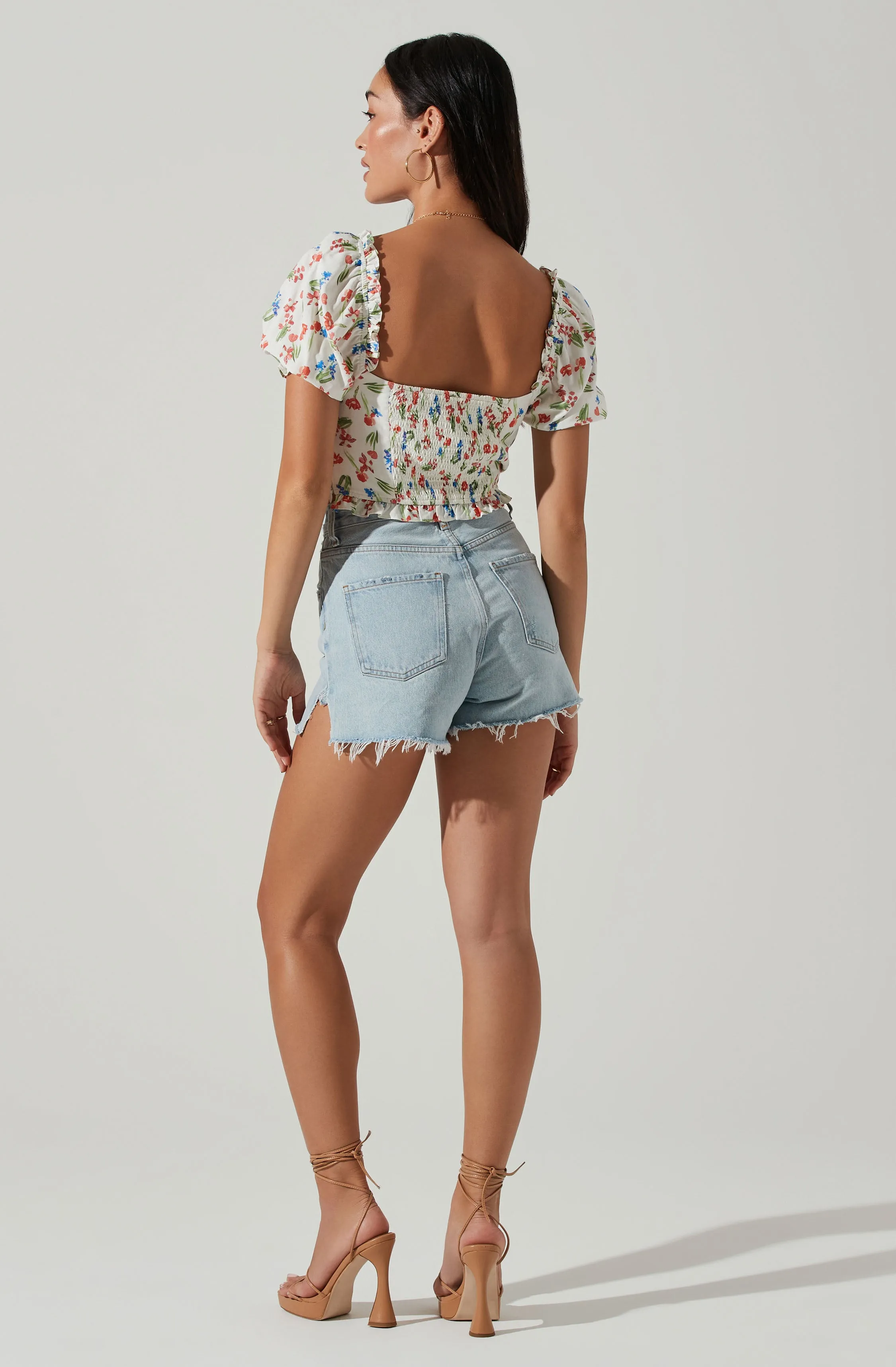 Feronia Floral Sweetheart Puff Sleeve Top