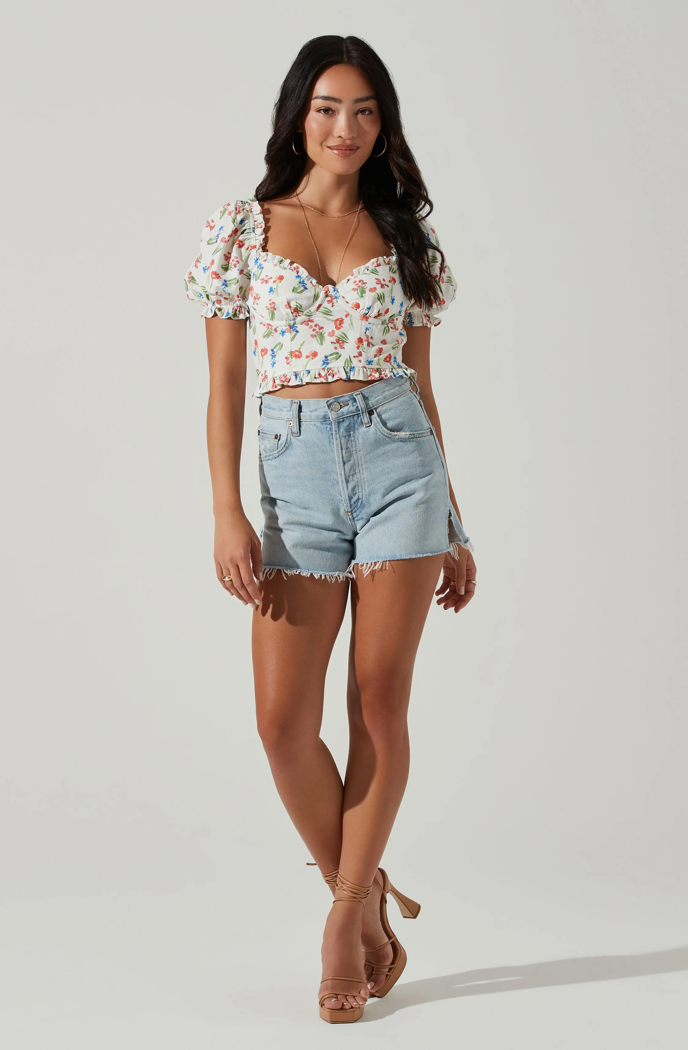 Feronia Floral Sweetheart Puff Sleeve Top