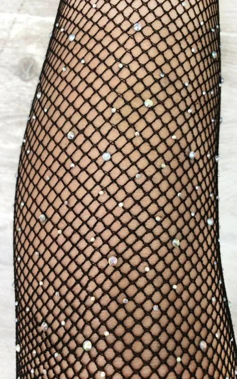 Fishnet Stockings with Rhinestones - Black