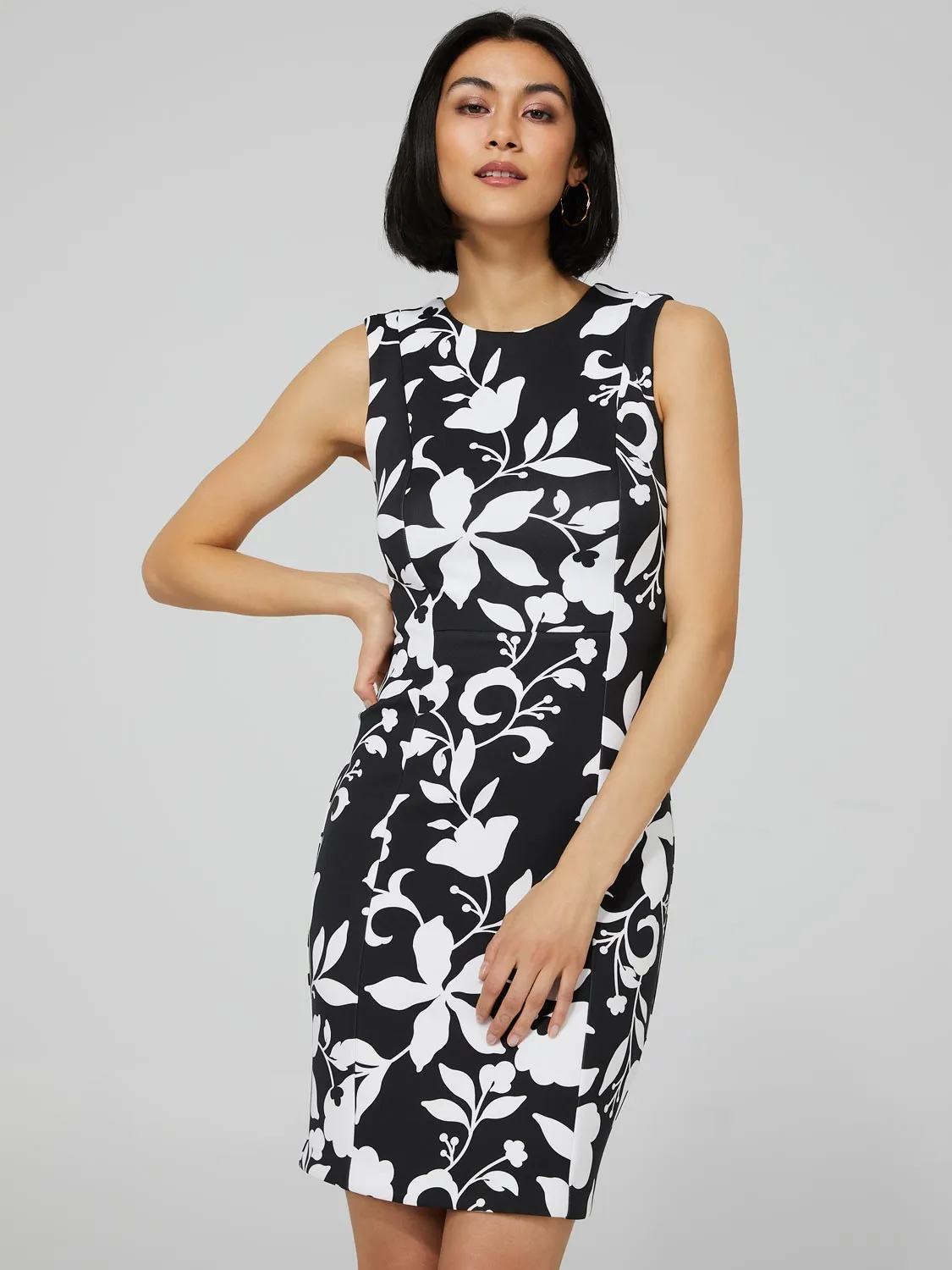 Floral Print Sleeveless Scuba Dress