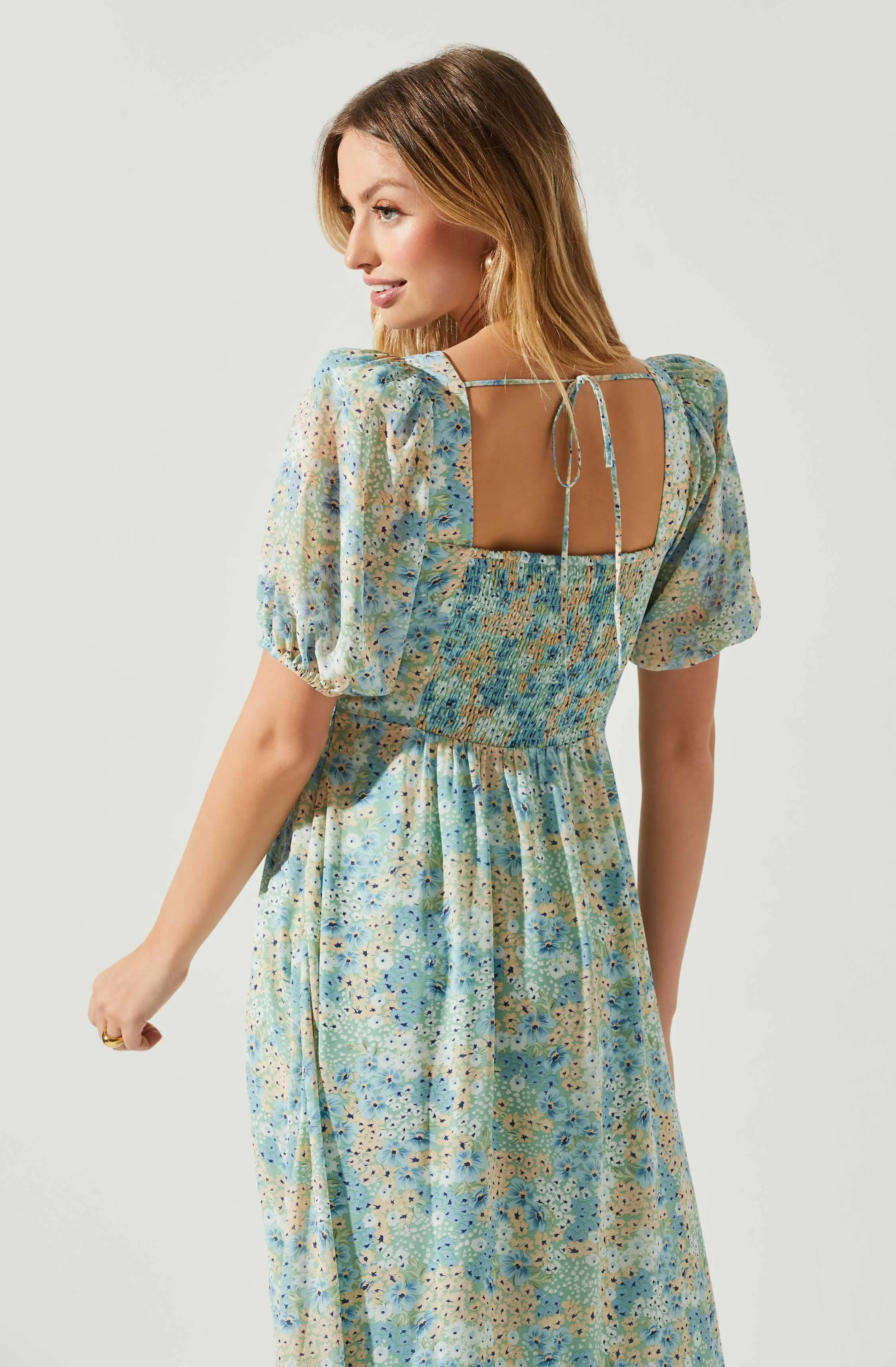 Floral Sweetheart Neck Midi Dress