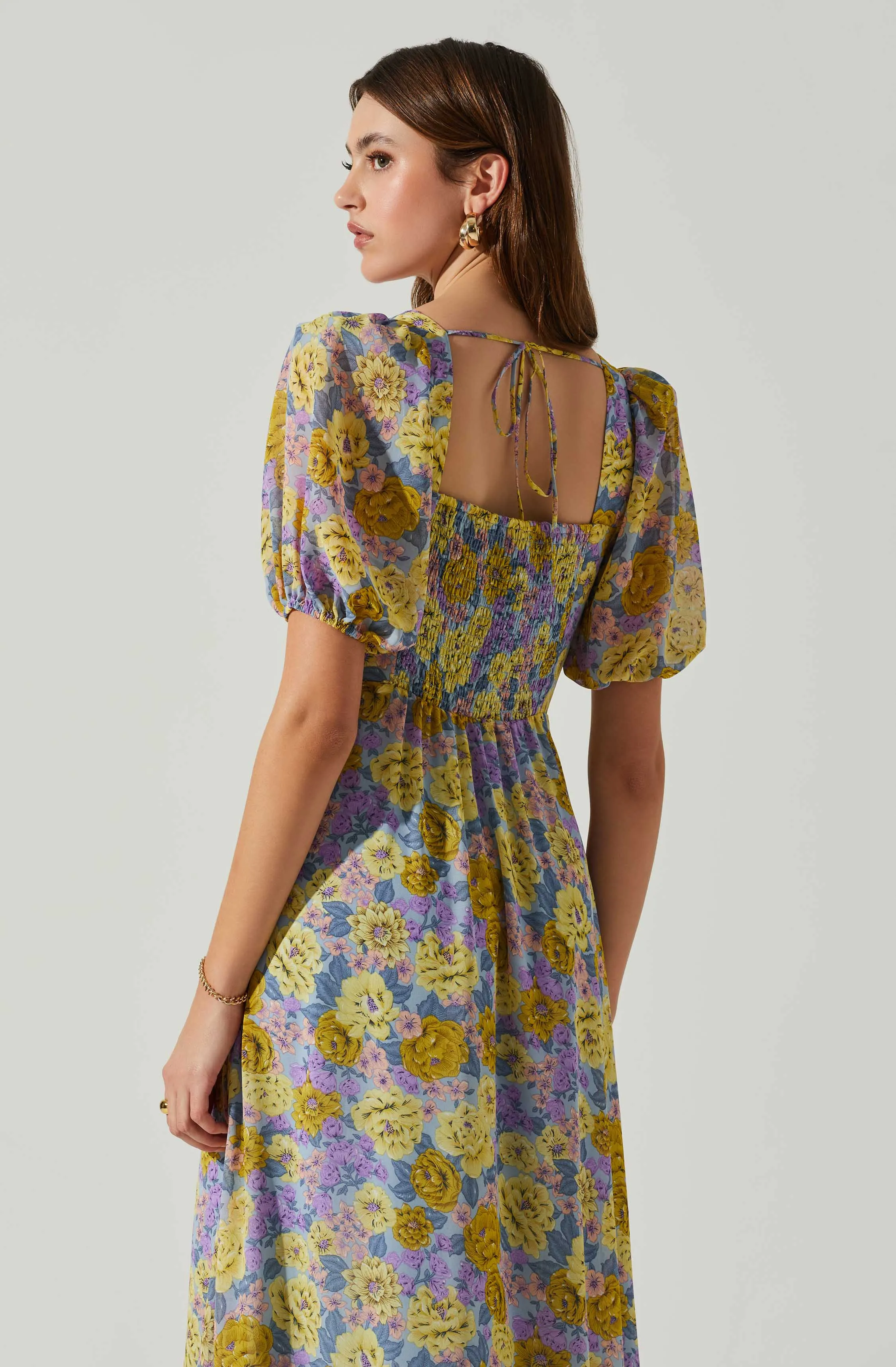 Floral Sweetheart Neck Midi Dress