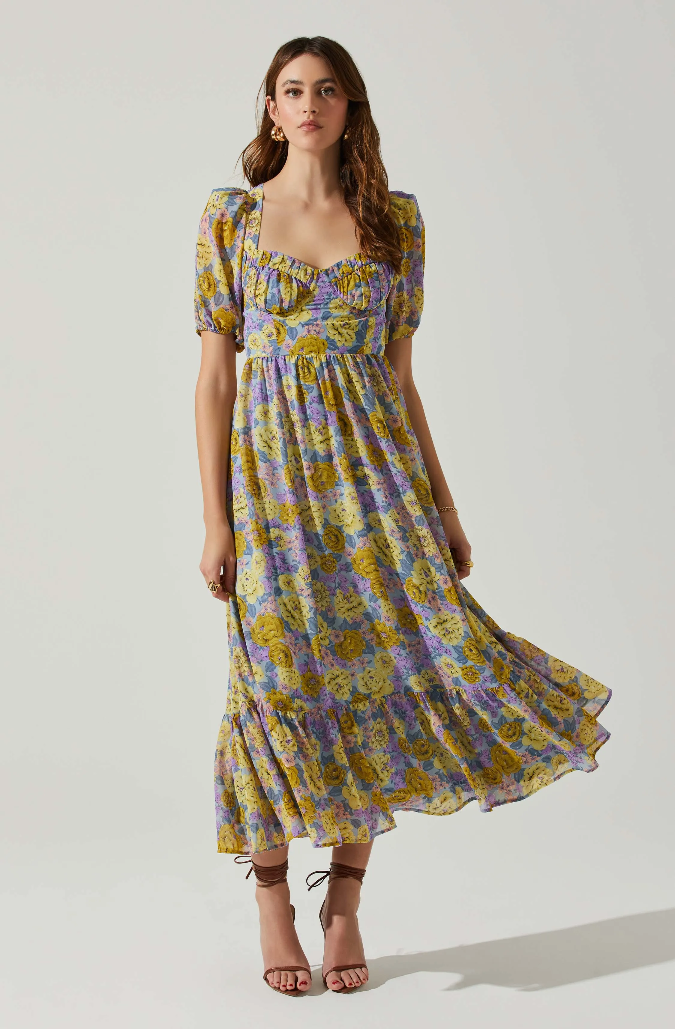 Floral Sweetheart Neck Midi Dress