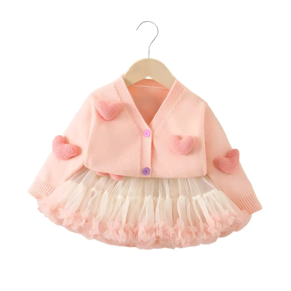 Girls Pastel Pink Knitted Cardigan and Tulle Skirt