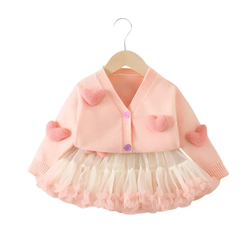 Girls Pastel Pink Knitted Cardigan and Tulle Skirt