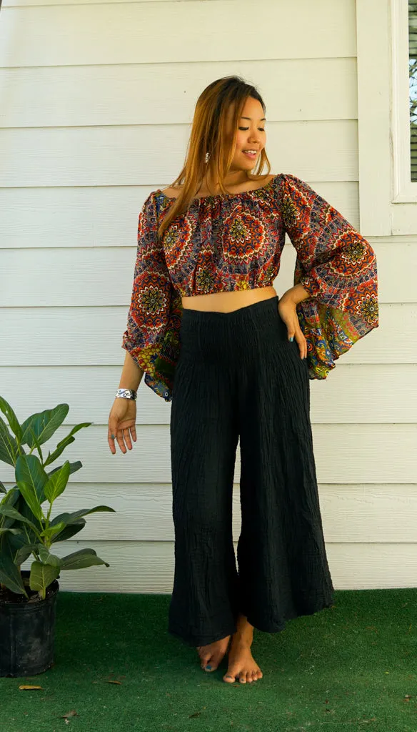 Green Gold Mandala Bell Sleeves Top