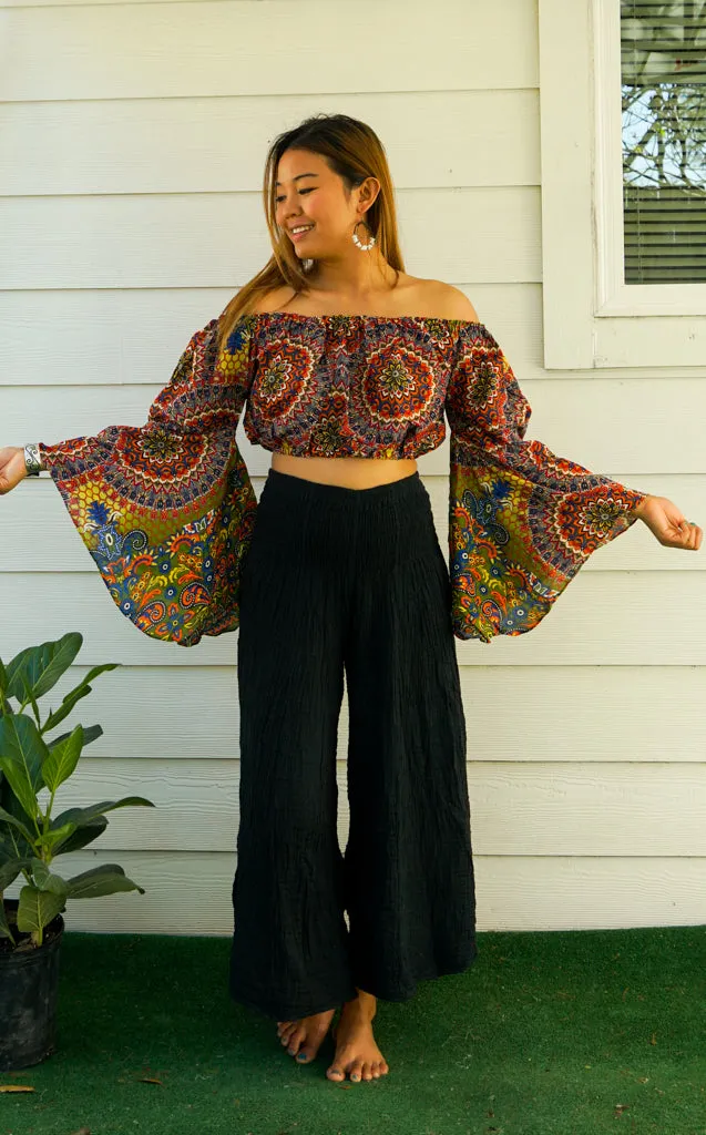 Green Gold Mandala Bell Sleeves Top