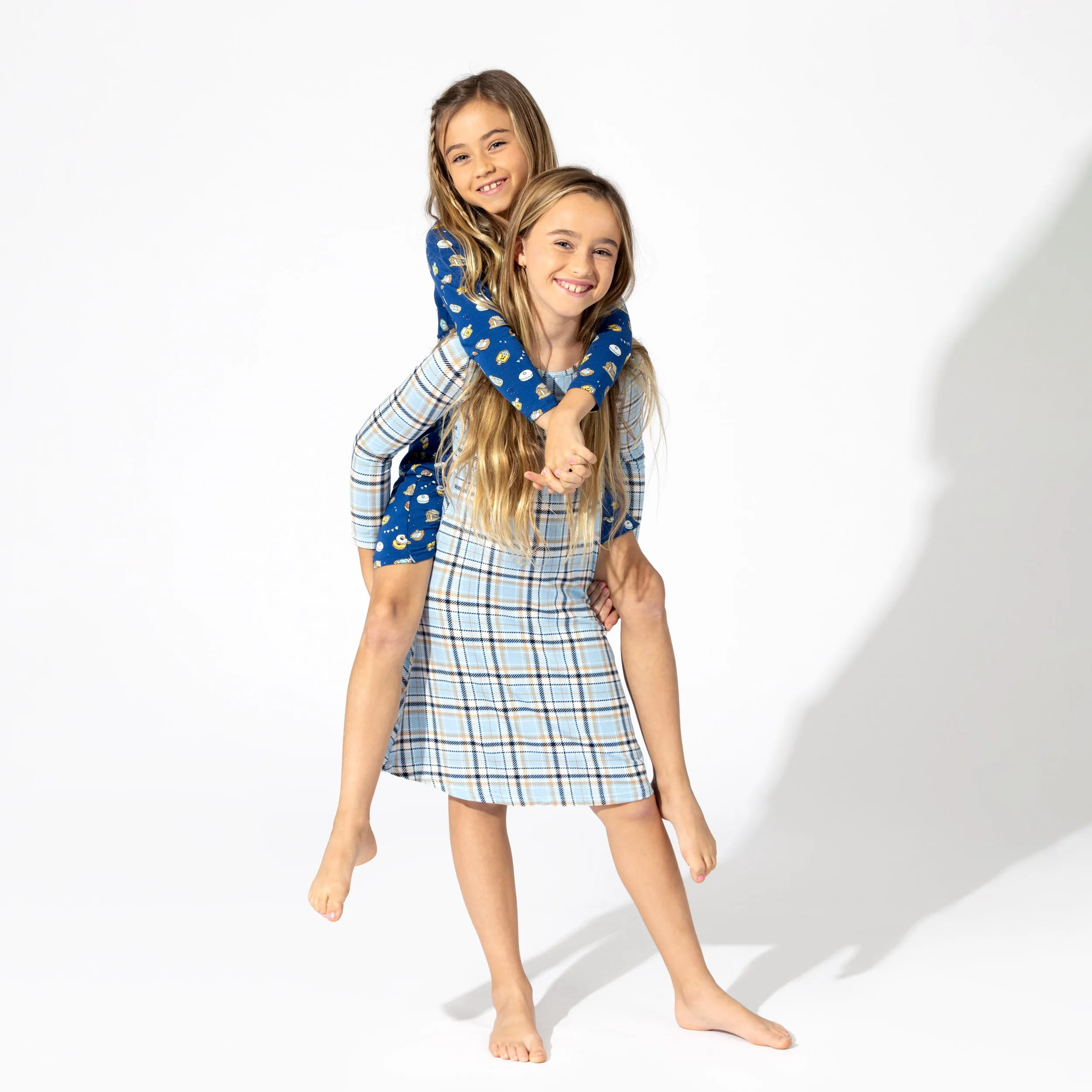 Holiday Plaid Blue Bamboo Girls' Long Sleeve Dress