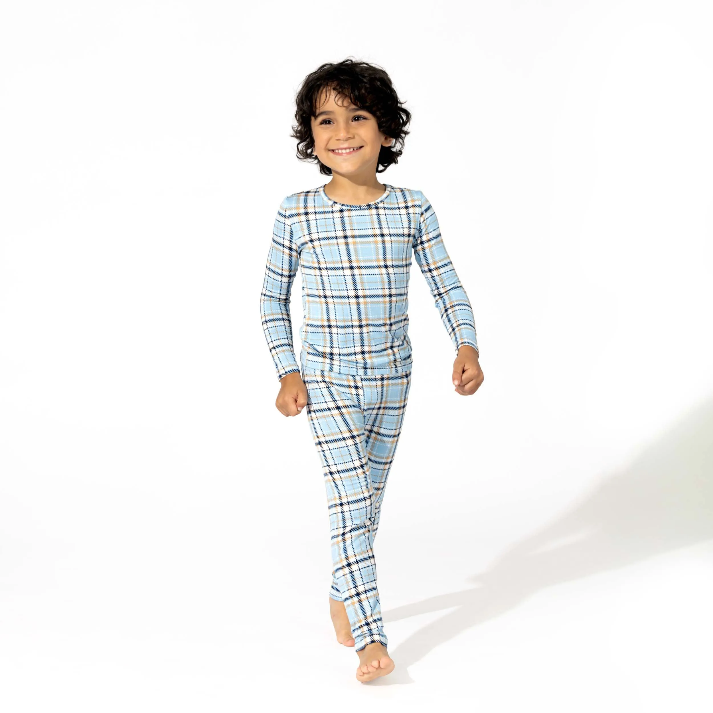 Holiday Plaid Blue Bamboo Kids Pajamas