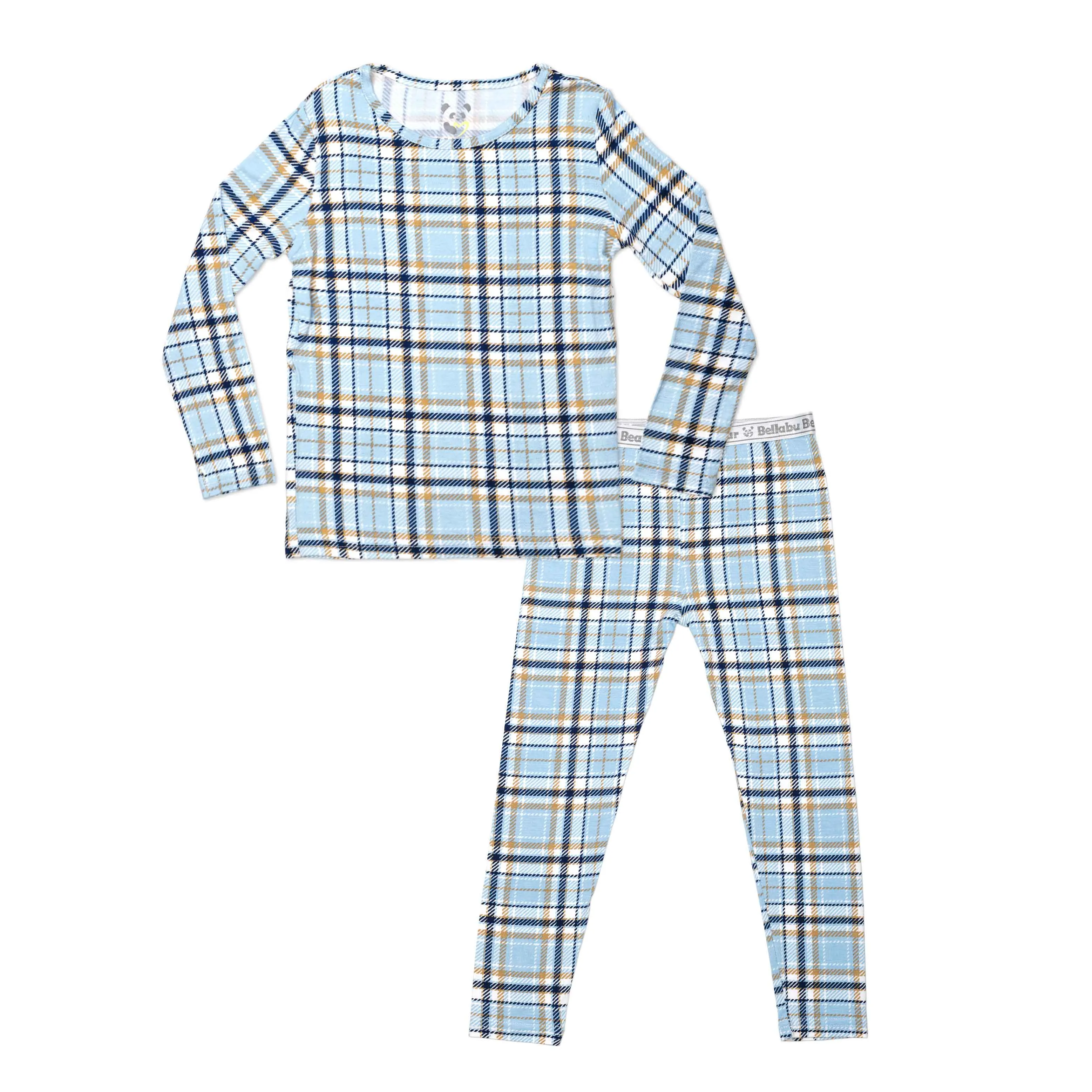 Holiday Plaid Blue Bamboo Kids Pajamas