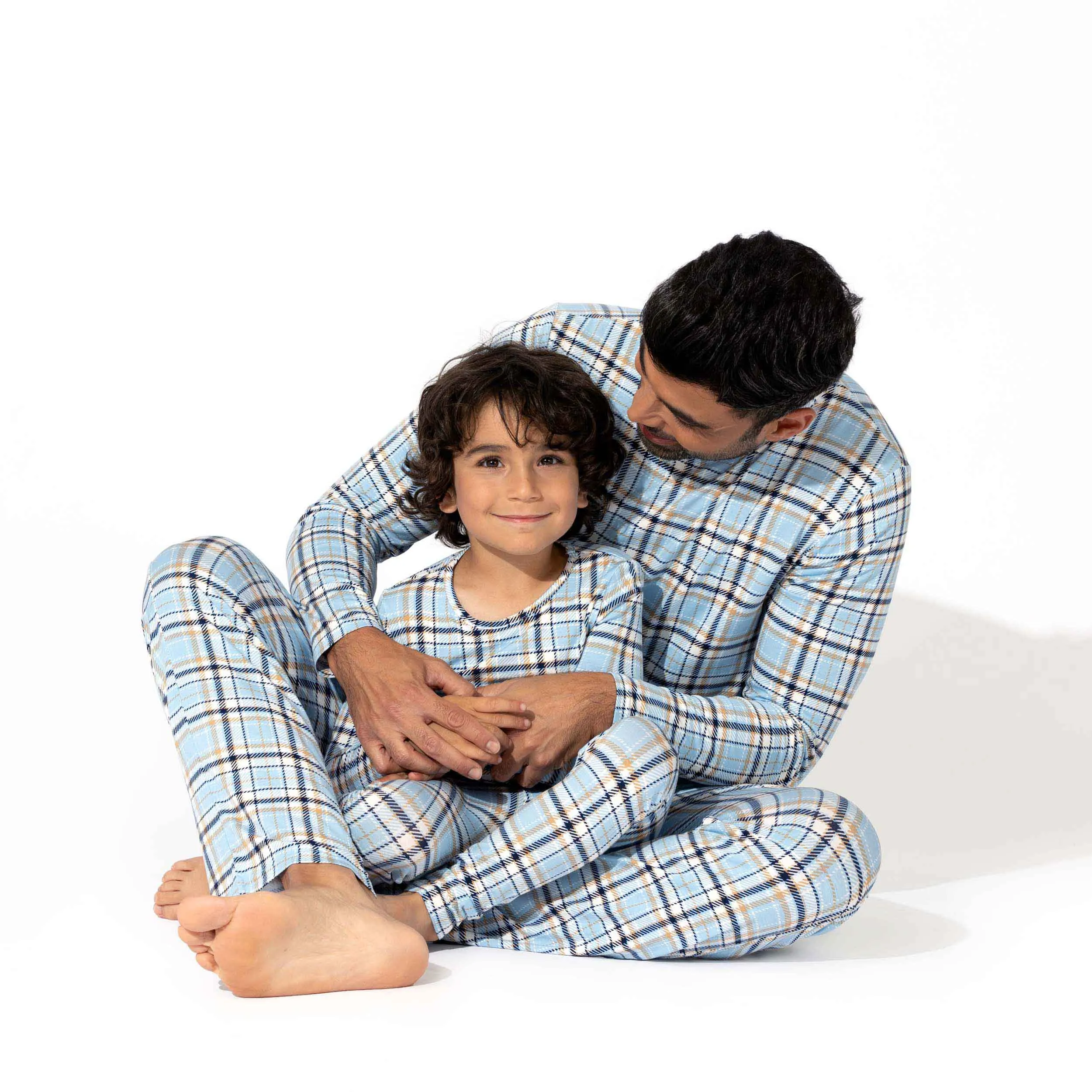 Holiday Plaid Blue Bamboo Kids Pajamas