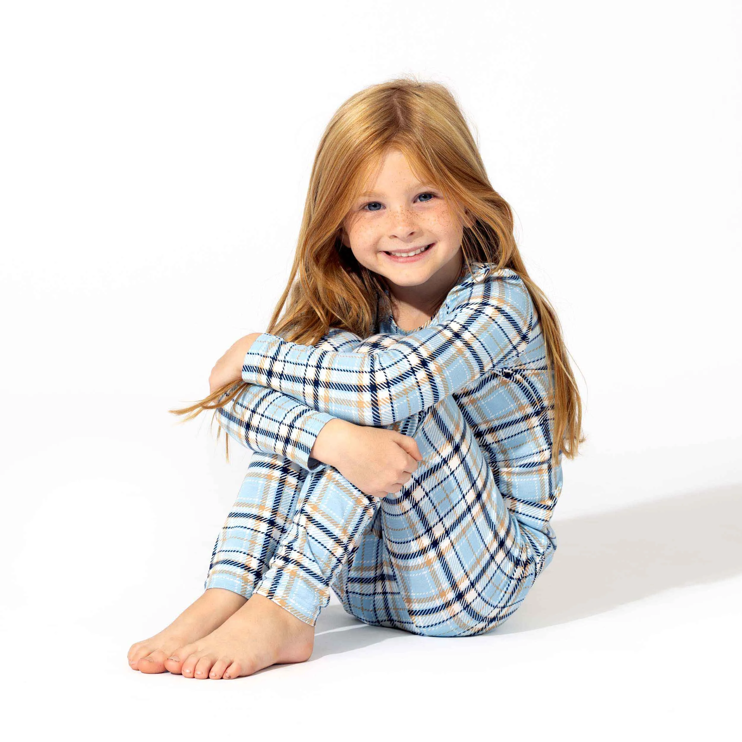 Holiday Plaid Blue Bamboo Kids Pajamas