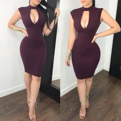 Hollow Out Bandage Bodycon Sleeveless Party Mini Dress