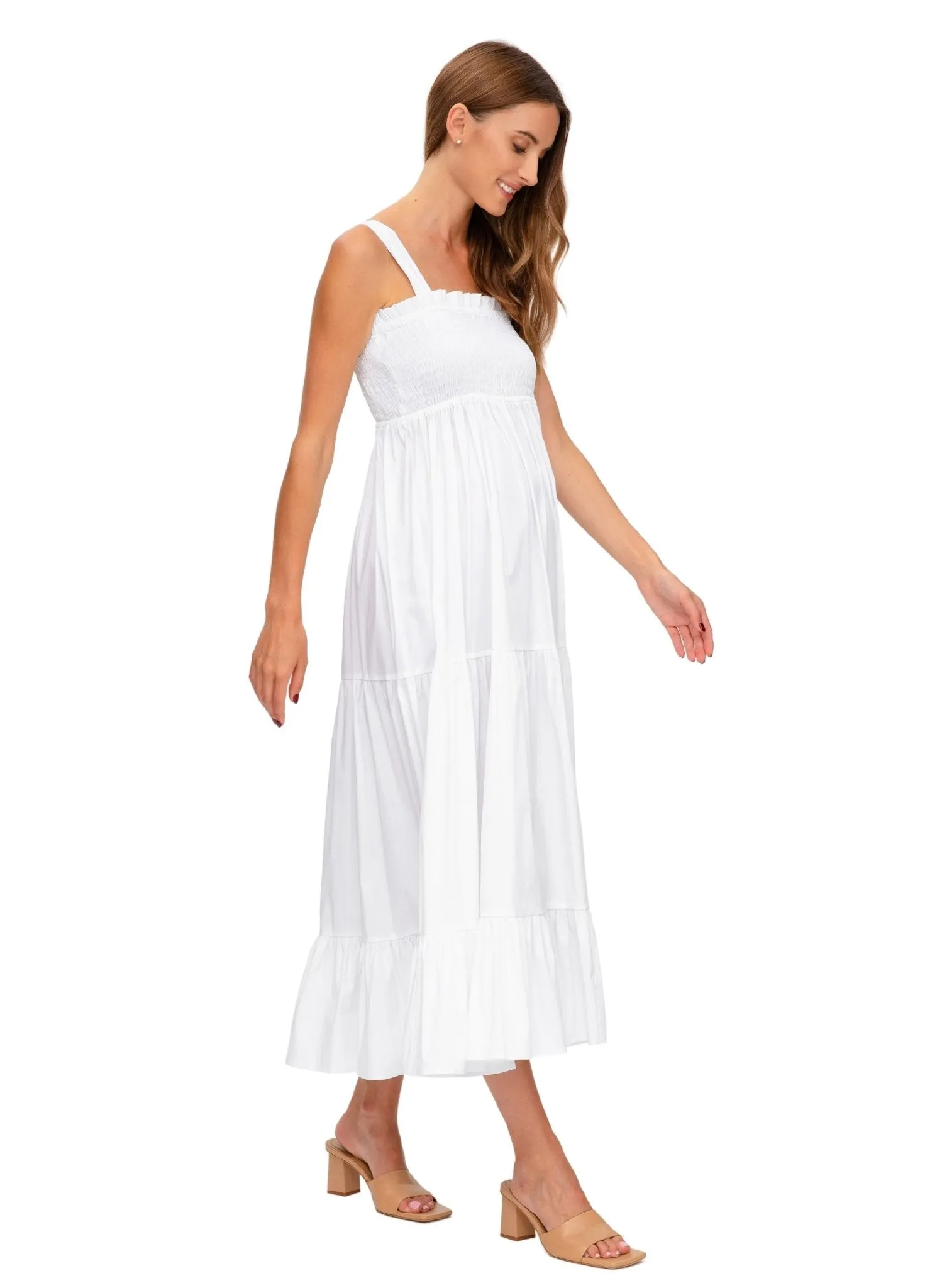 Holly Long Maternity Dress - Optical White