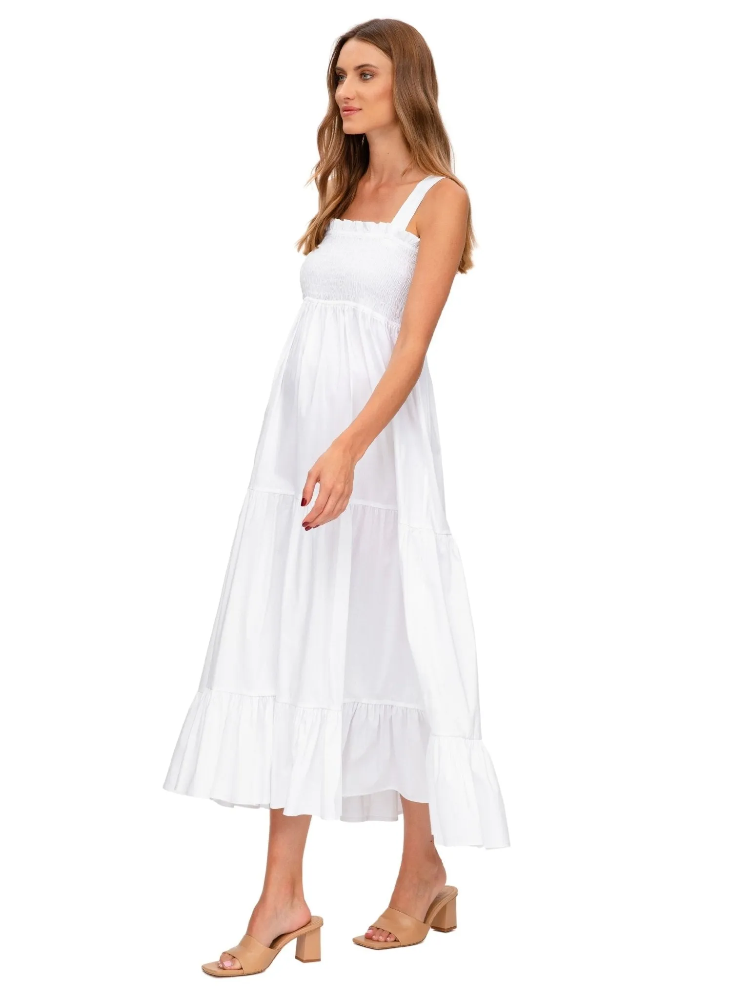 Holly Long Maternity Dress - Optical White