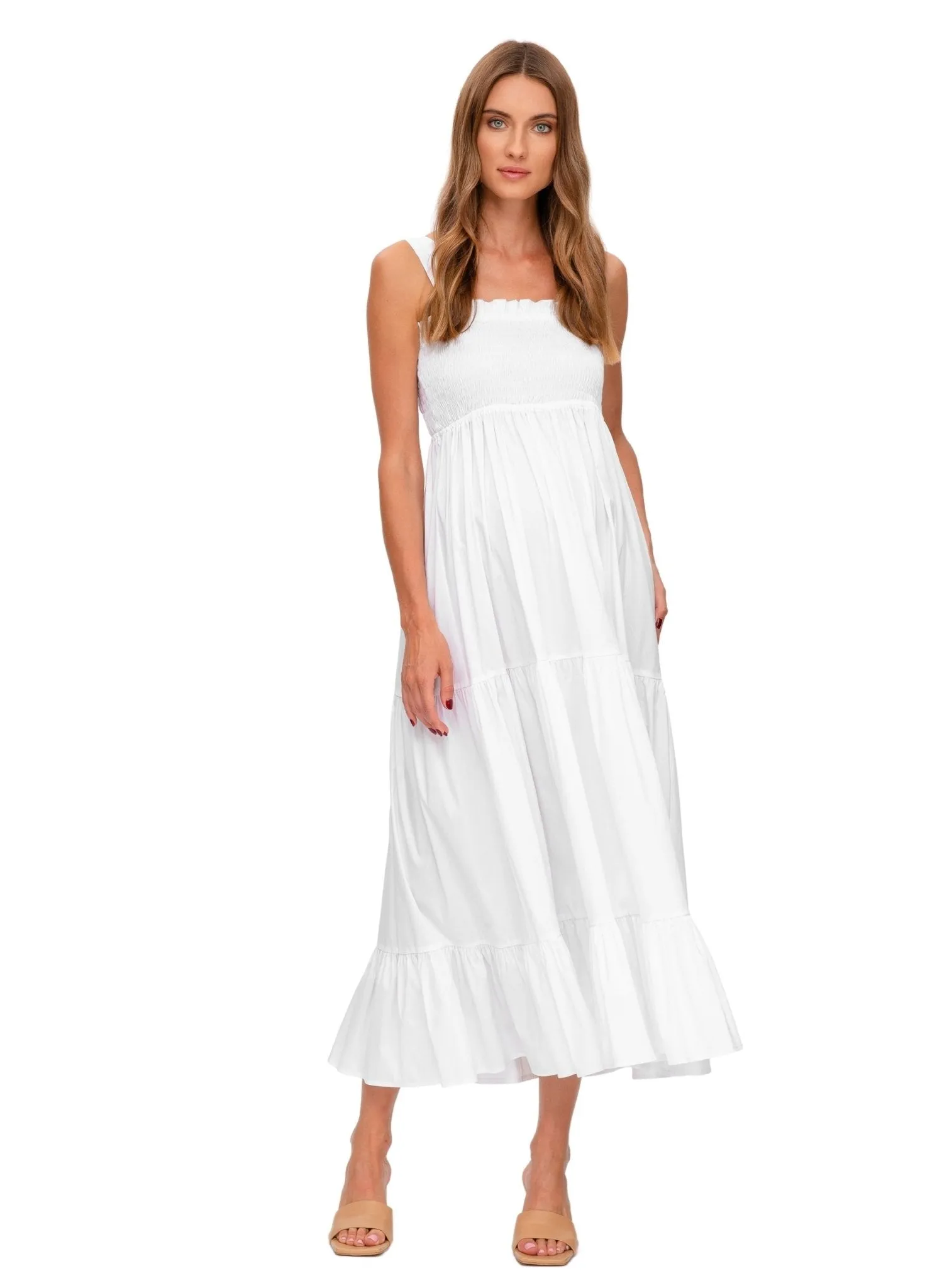 Holly Long Maternity Dress - Optical White