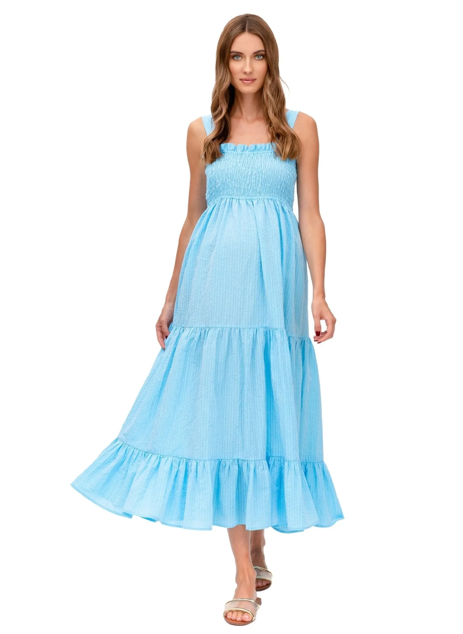 Holly Long Maternity Dress - Sky Blue