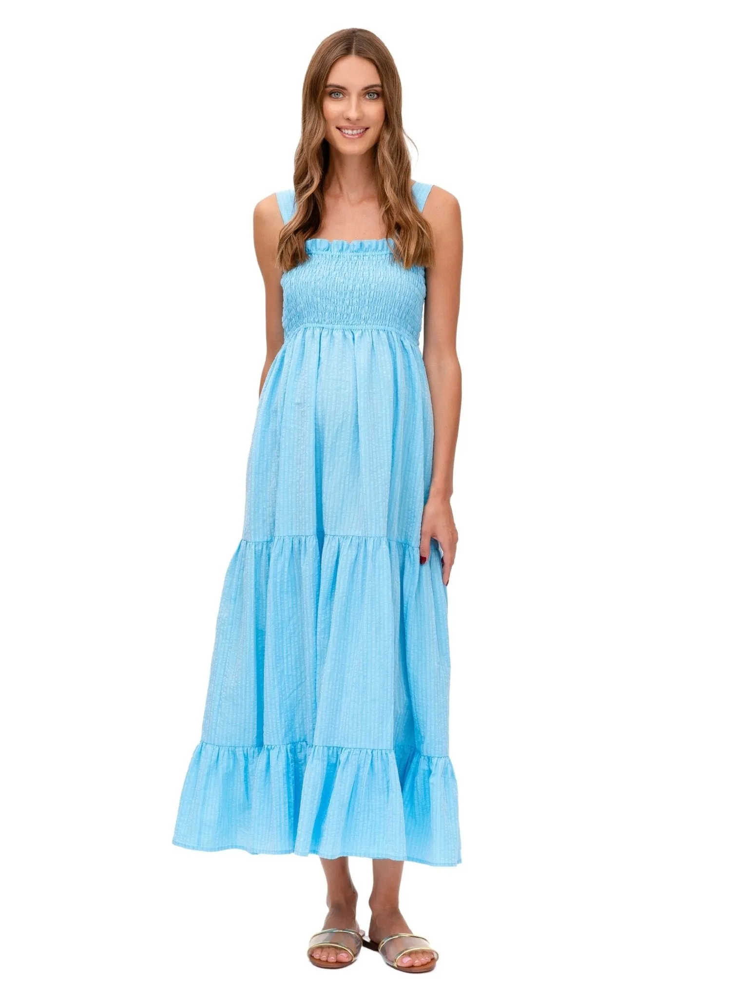 Holly Long Maternity Dress - Sky Blue