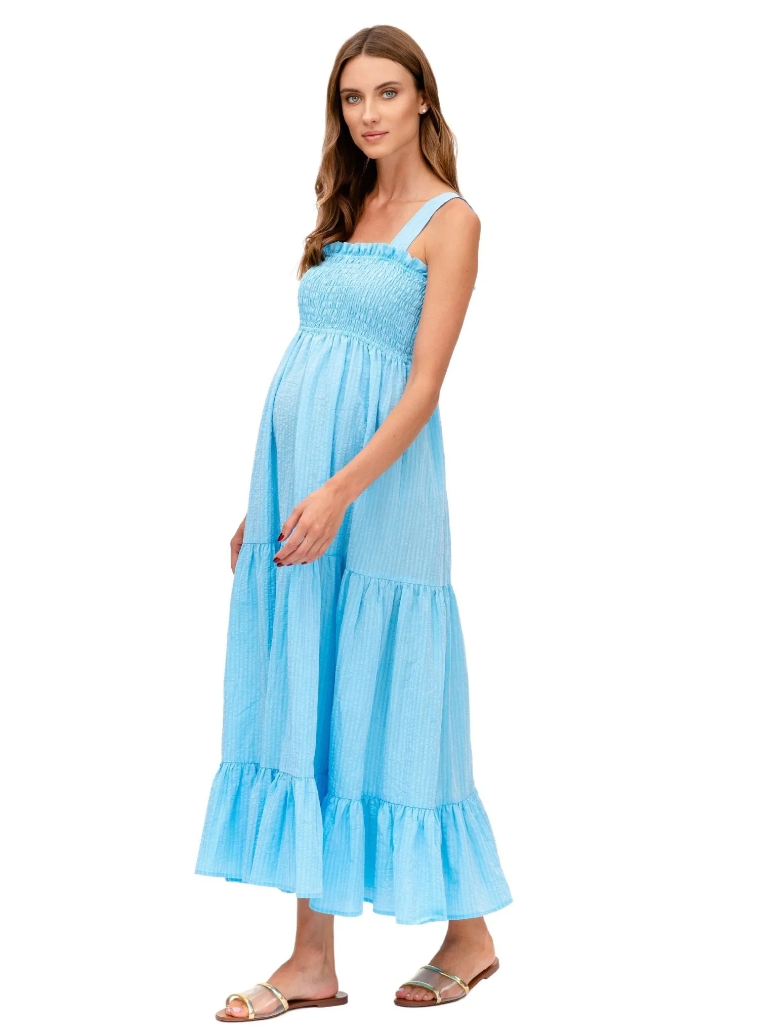 Holly Long Maternity Dress - Sky Blue