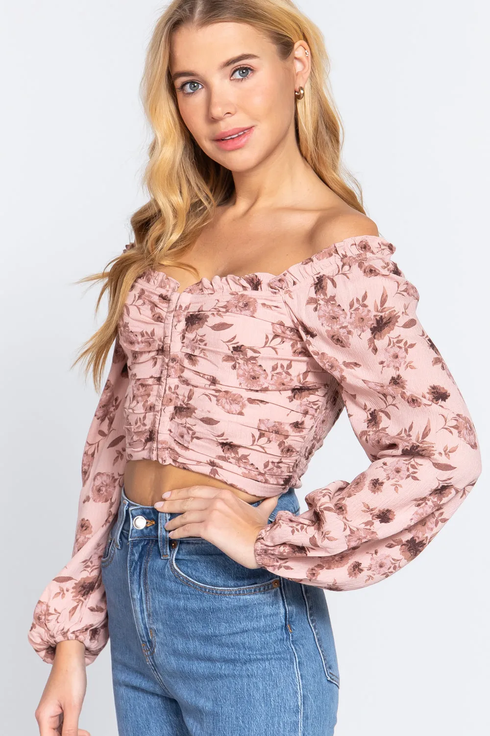 Hook & Eye Detail Floral Print Top