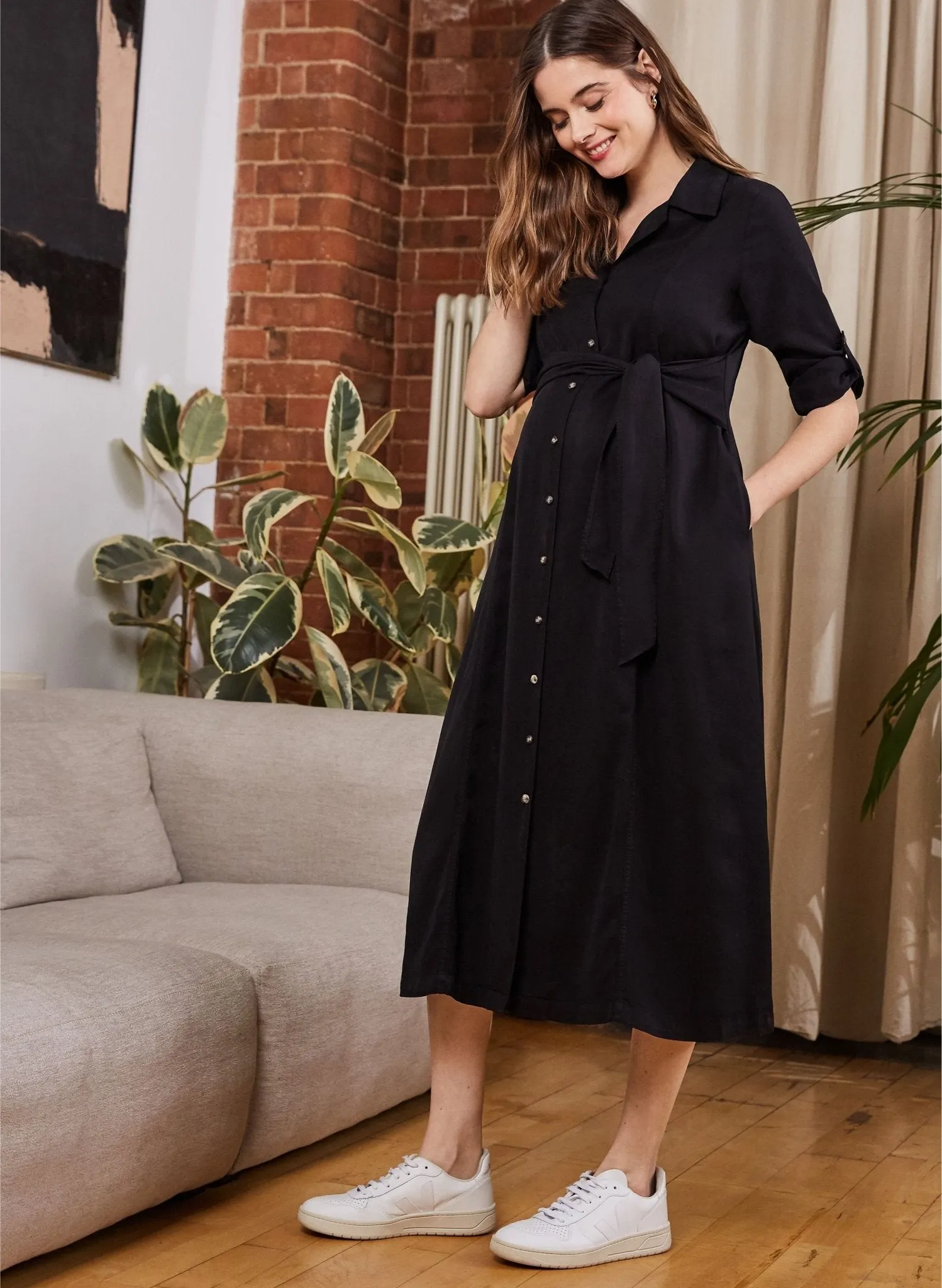 Kelsy Maternity Dress with Tencel - Black