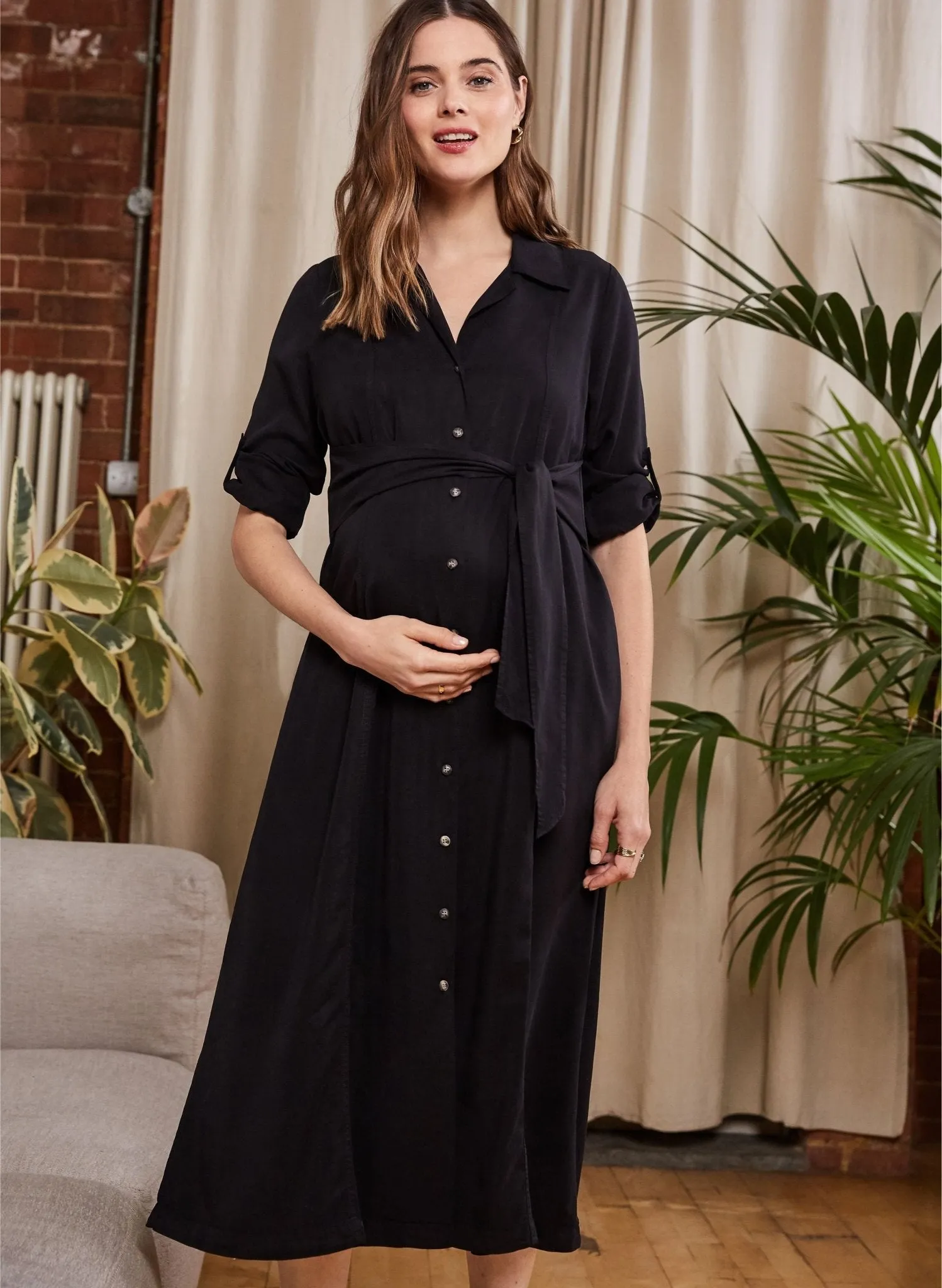 Kelsy Maternity Dress with Tencel - Black