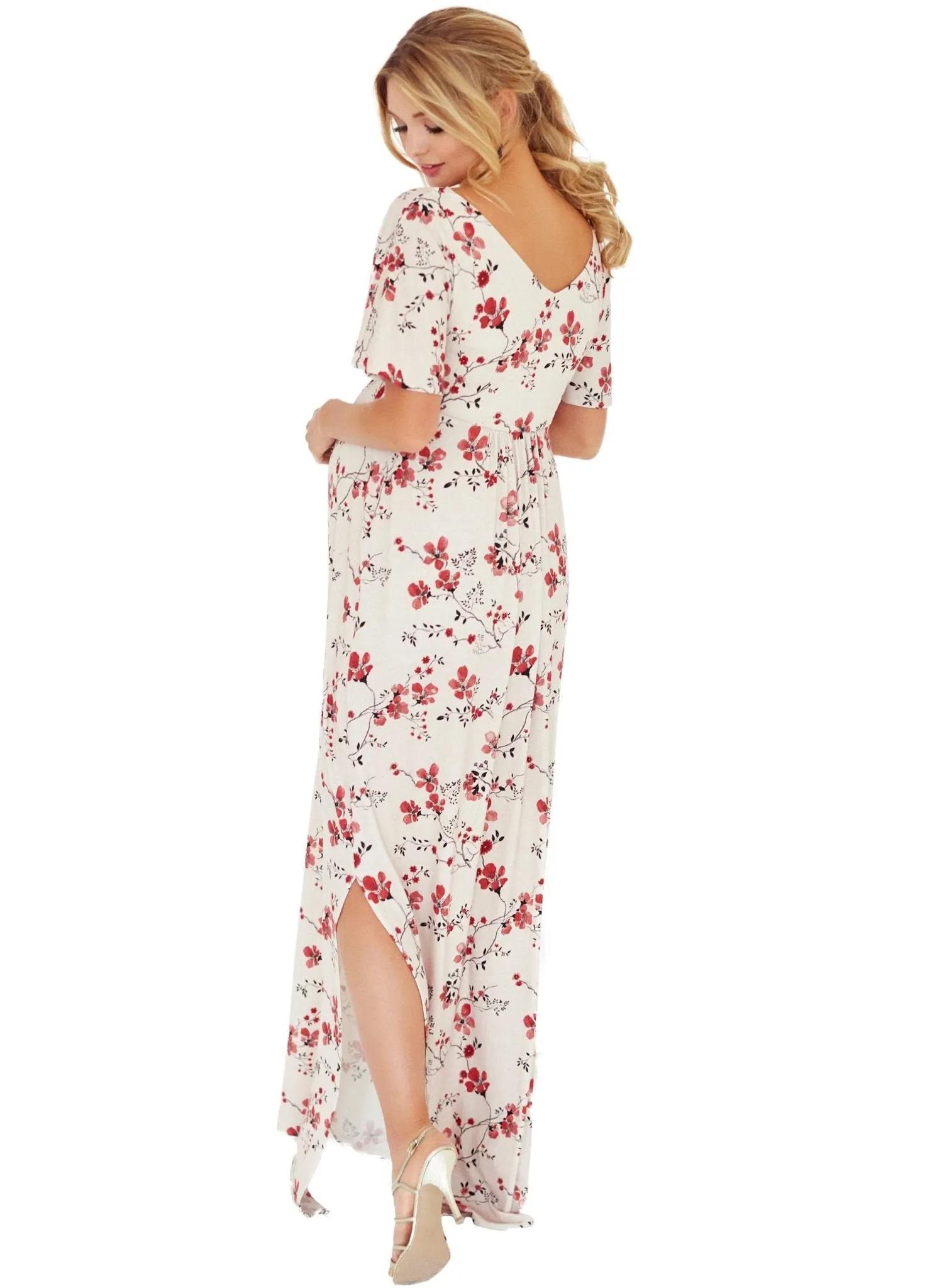 Kimono Maternity  Maxi Dress - Cherry Blossom