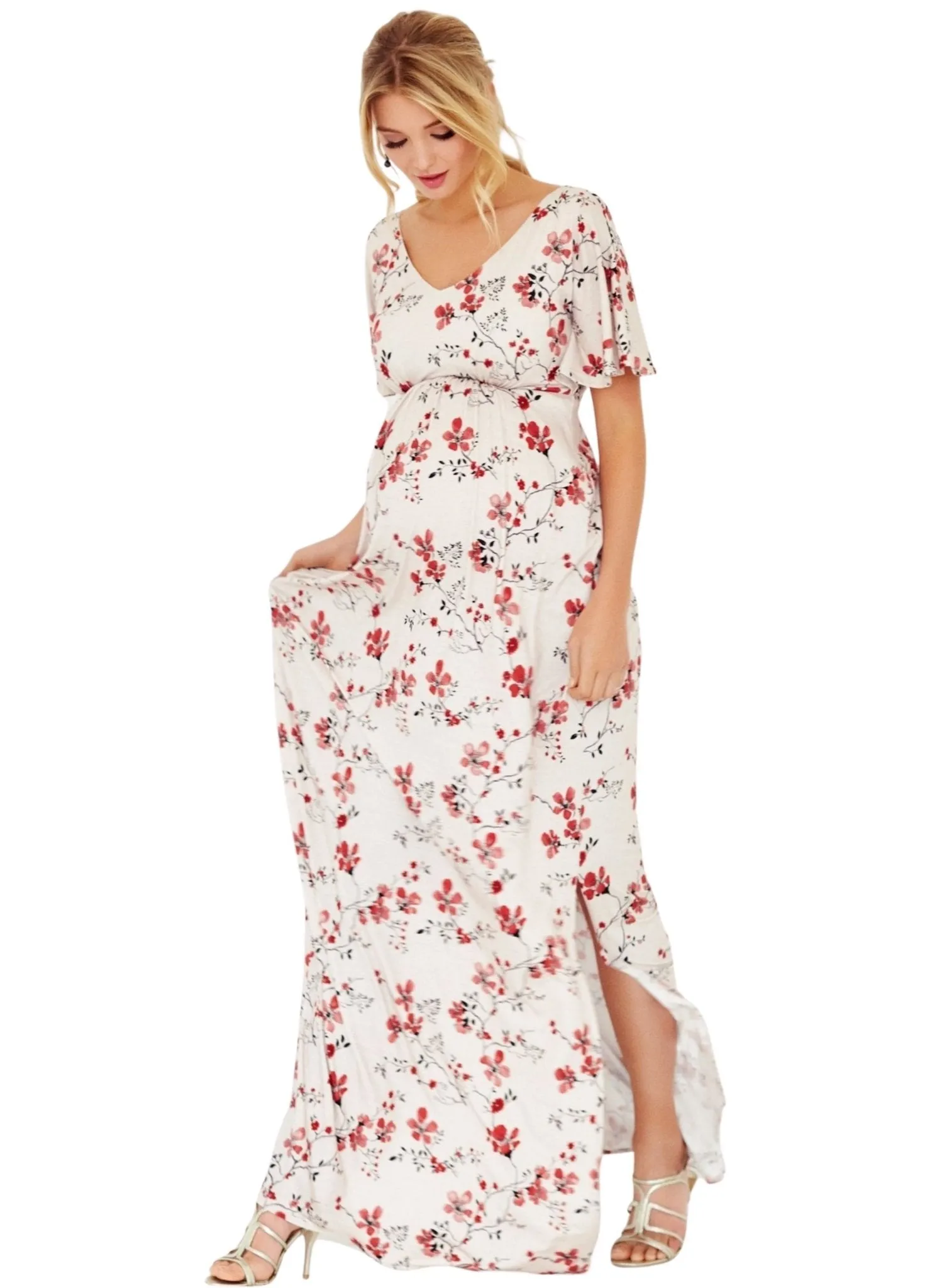 Kimono Maternity  Maxi Dress - Cherry Blossom