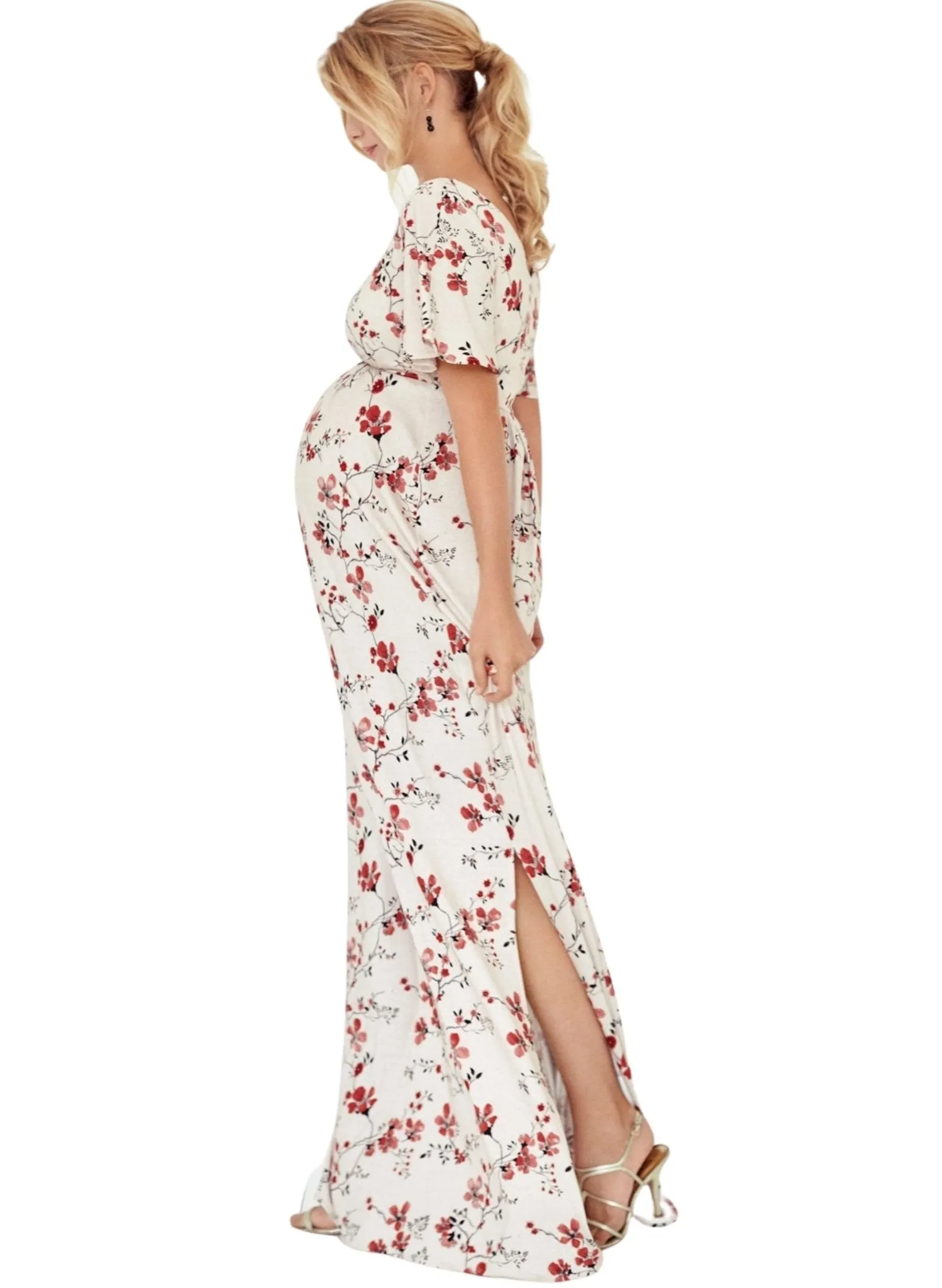 Kimono Maternity  Maxi Dress - Cherry Blossom