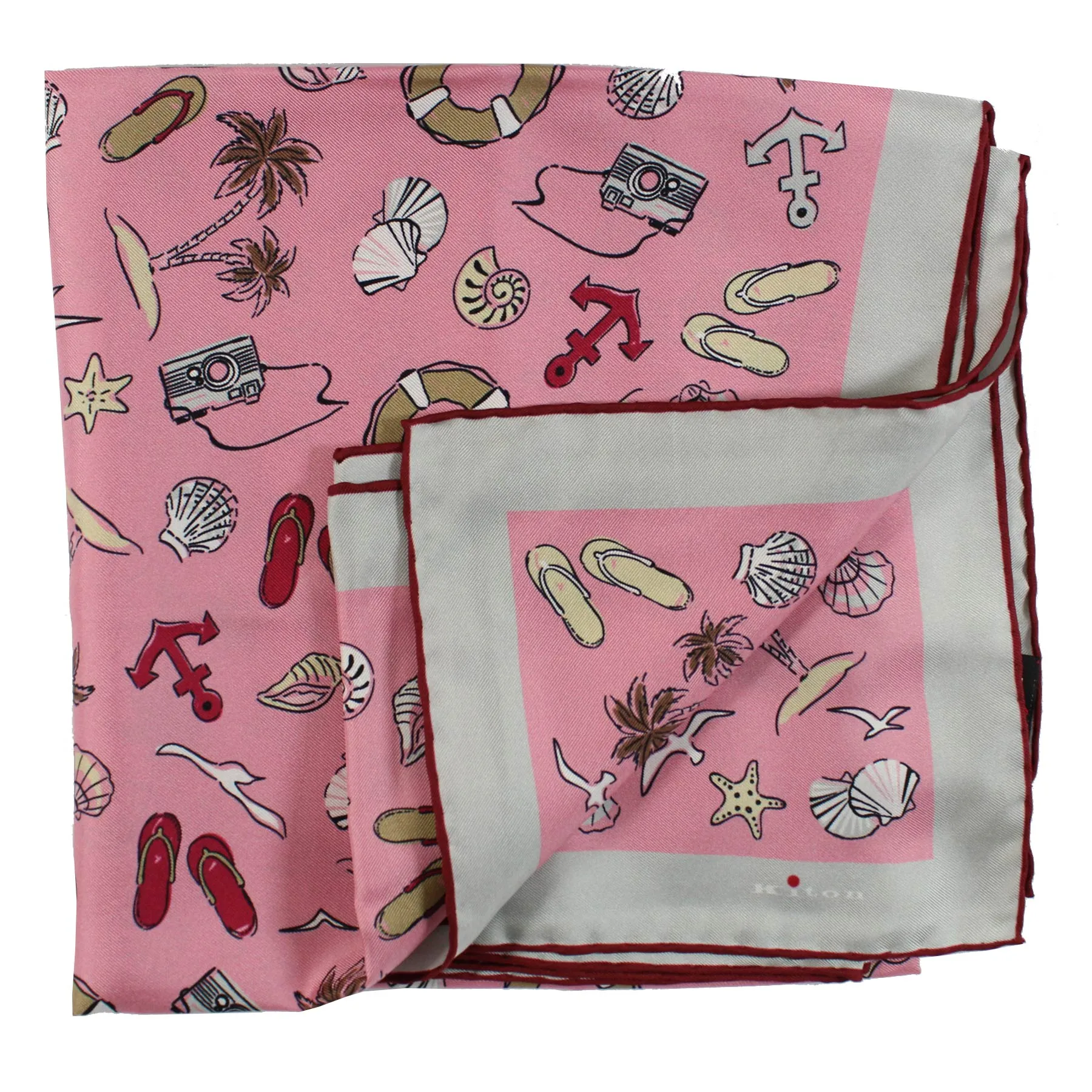 Kiton Silk Scarf Pink Beach Print - 36 Inch Square Foulard FINAL SALE