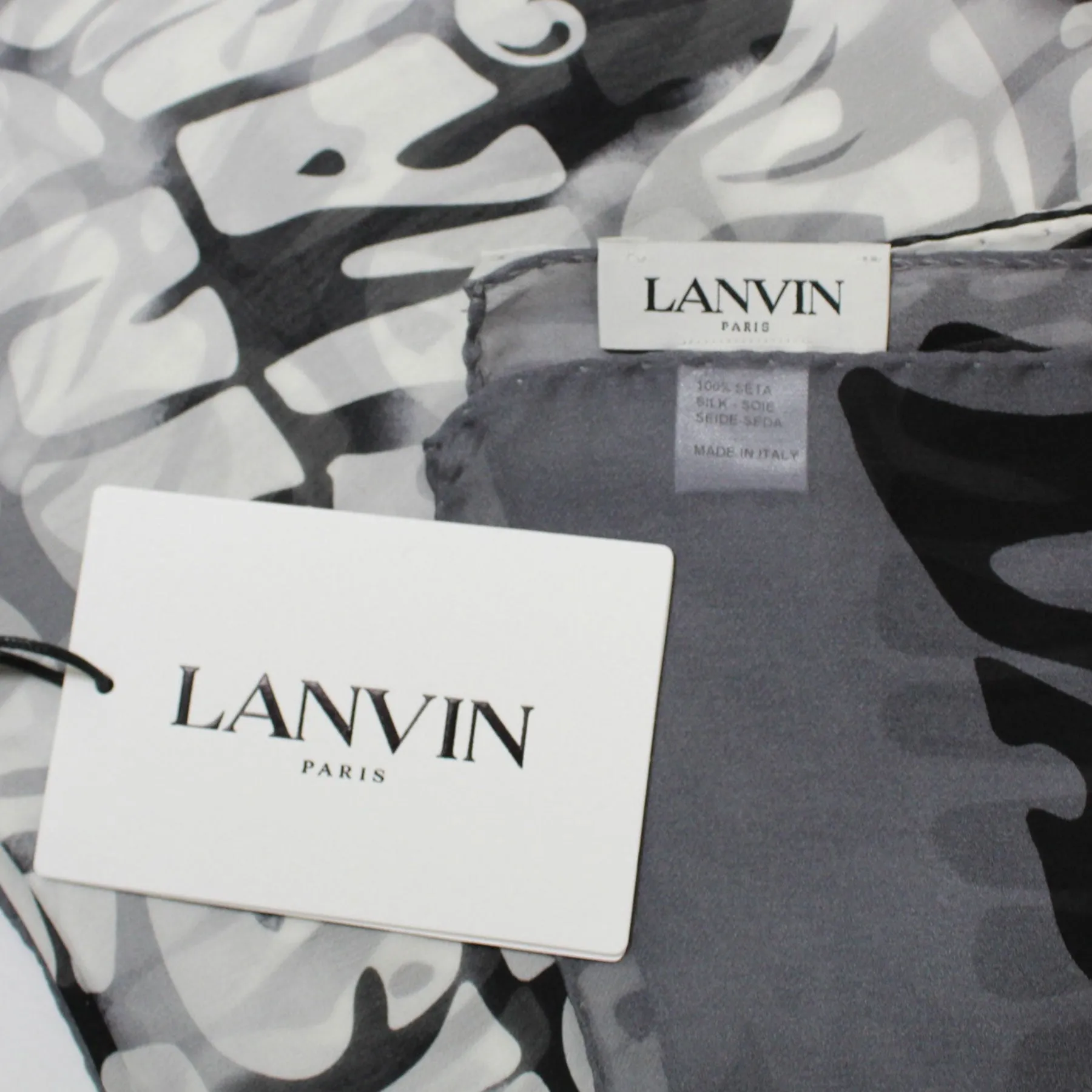 Lanvin Scarf Black Logo Beach Design - Chiffon Silk Shawl FINAL SALE