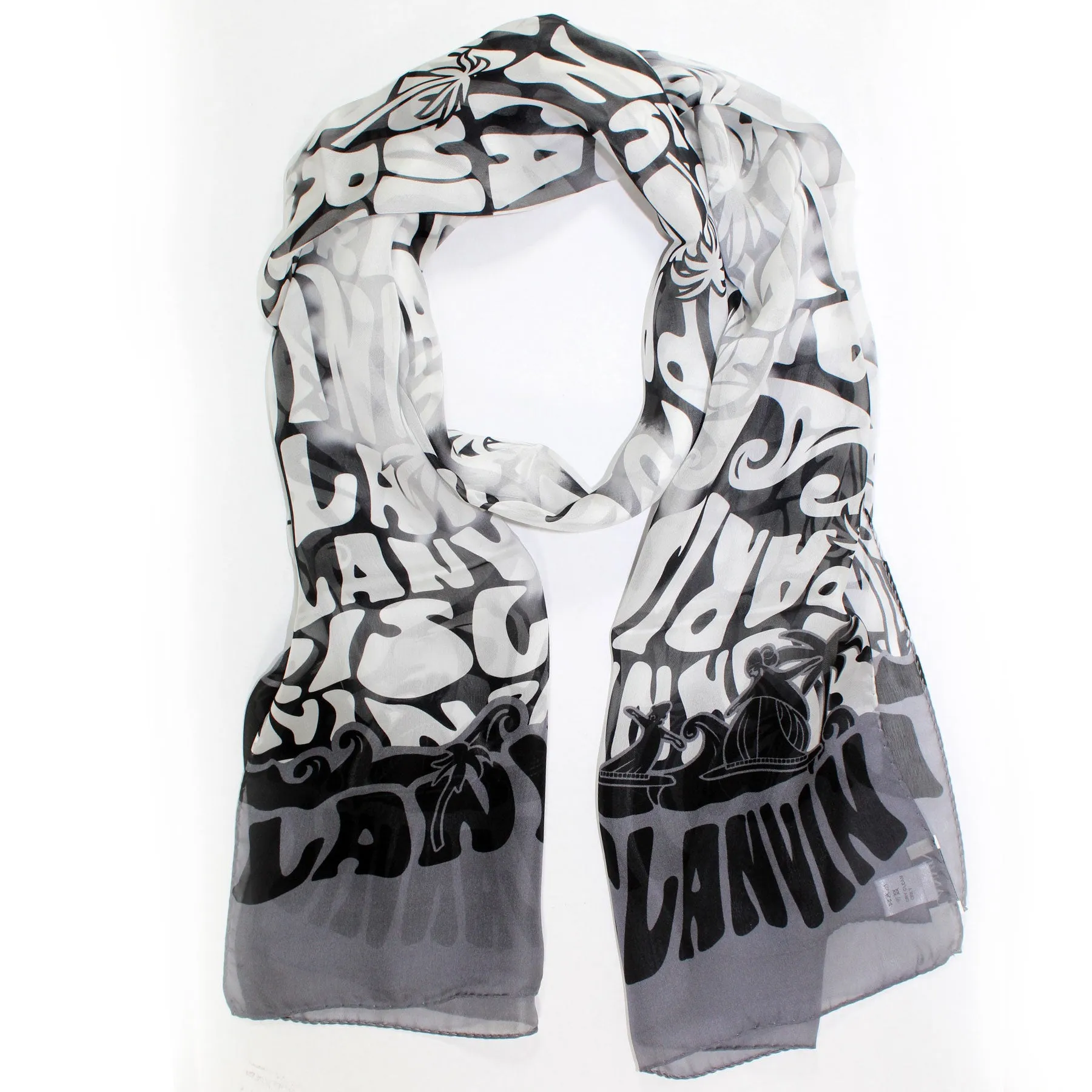 Lanvin Scarf Black Logo Beach Design - Chiffon Silk Shawl FINAL SALE