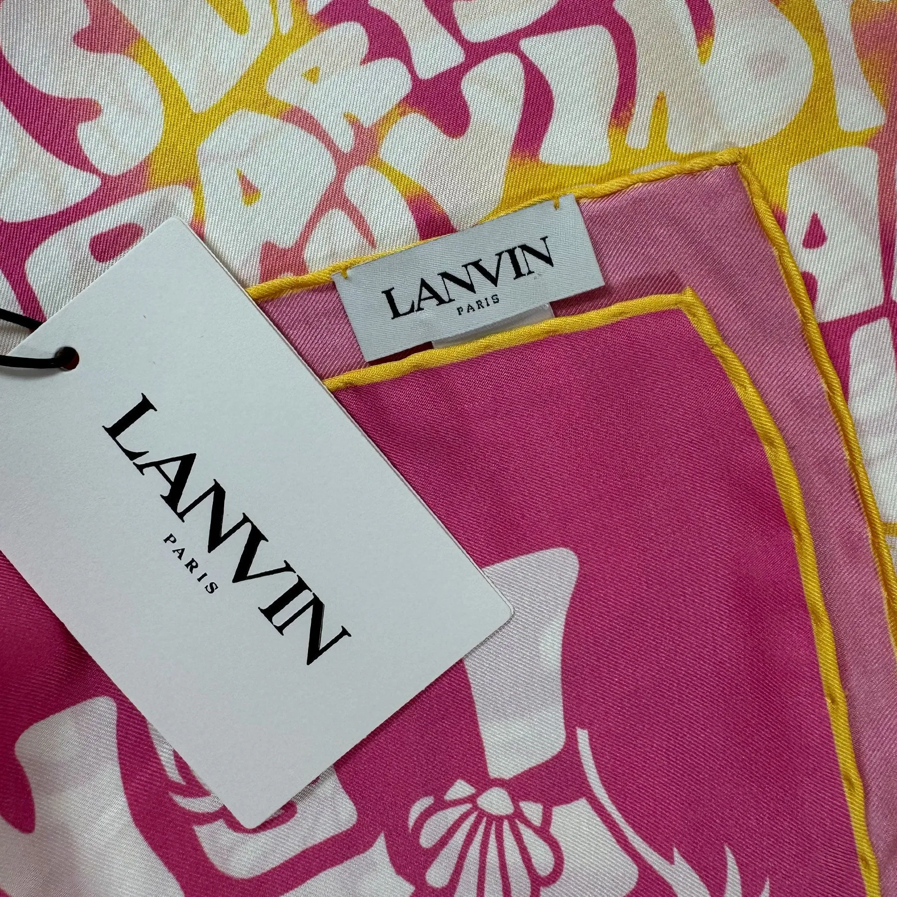 Lanvin Scarf Pink Logo Beach Design - Twill Silk Square Foulard SALE