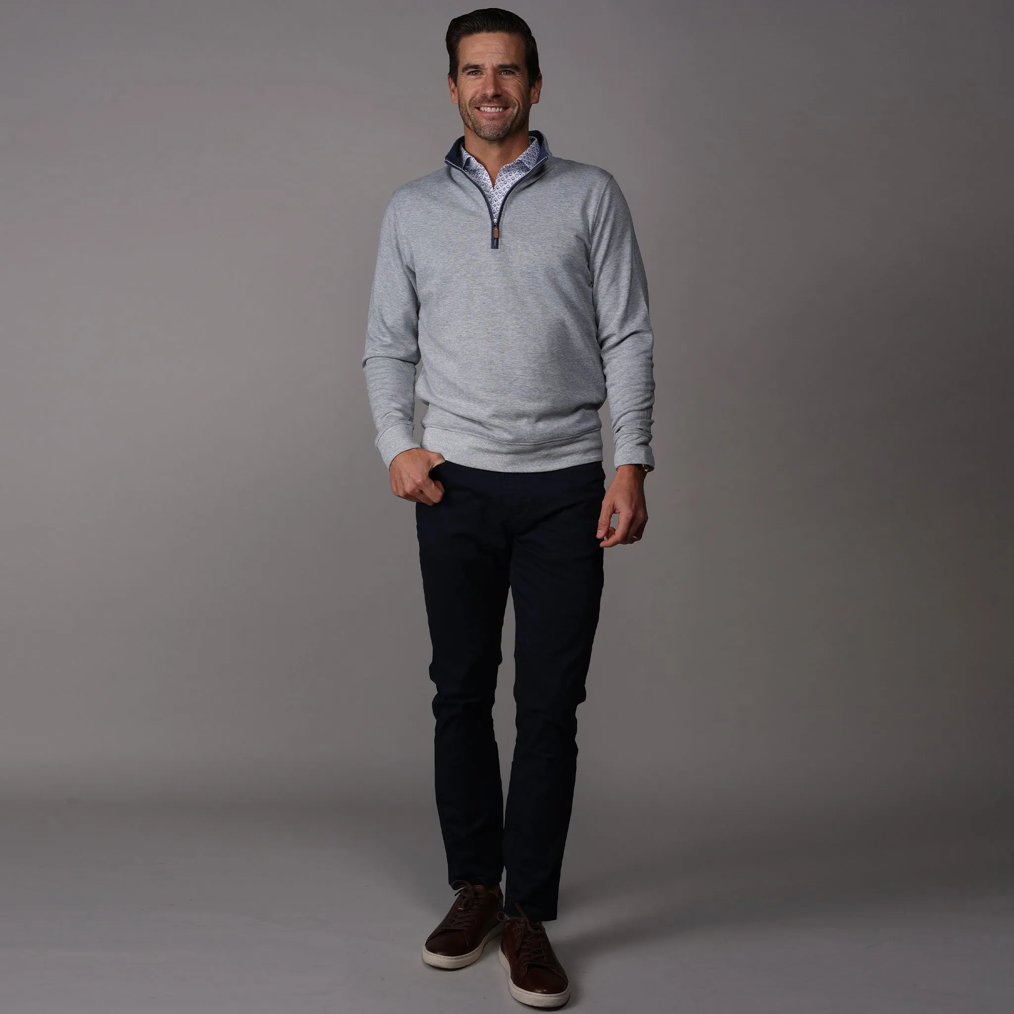 Light Grey Heather Cloud Cotton Quarter Zip Pullover