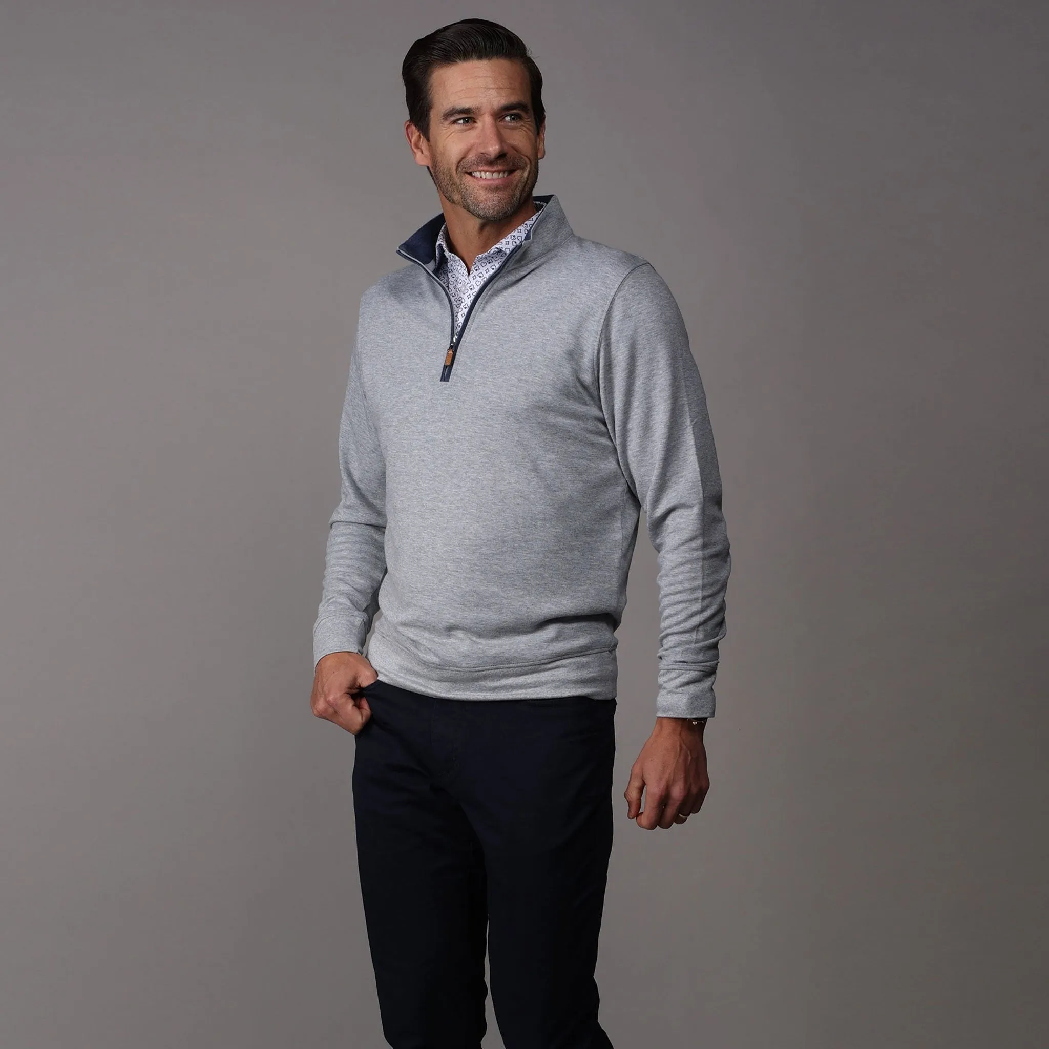 Light Grey Heather Cloud Cotton Quarter Zip Pullover