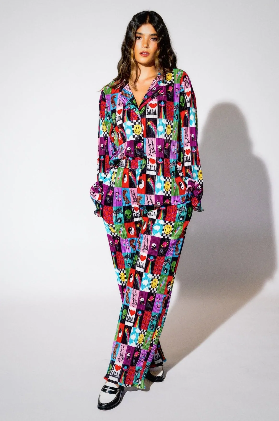 Long Sleeve Plissé Set in Be Yourself Patchwork