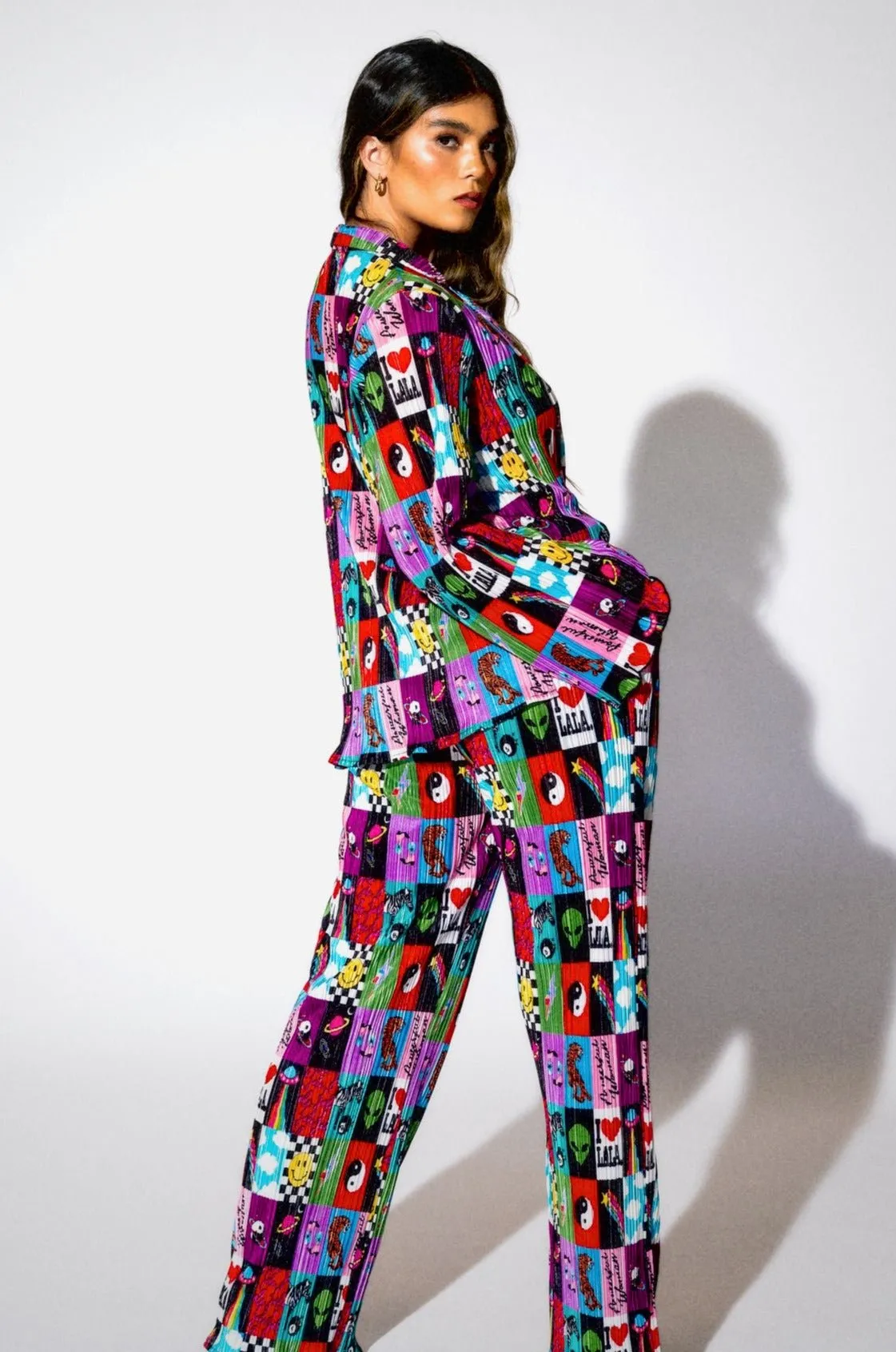 Long Sleeve Plissé Set in Be Yourself Patchwork