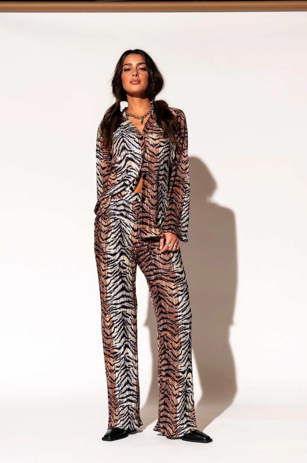 Long Sleeve Plissé Set in Go Get 'Em Tiger